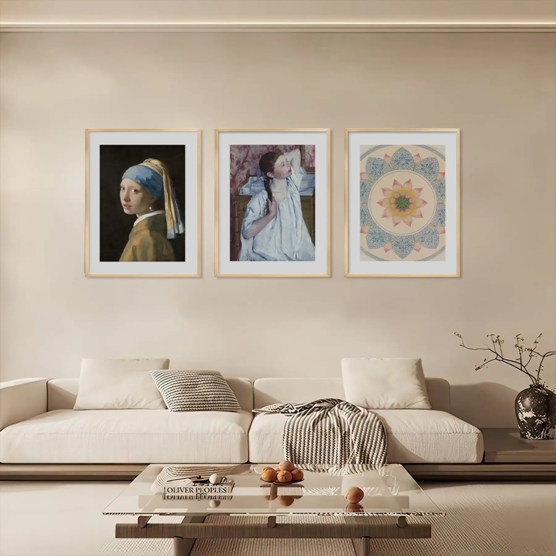 Sanat Eserleri Üçlüsü Doğal Ahşap Çerçeveli 3lü Tablo Seti