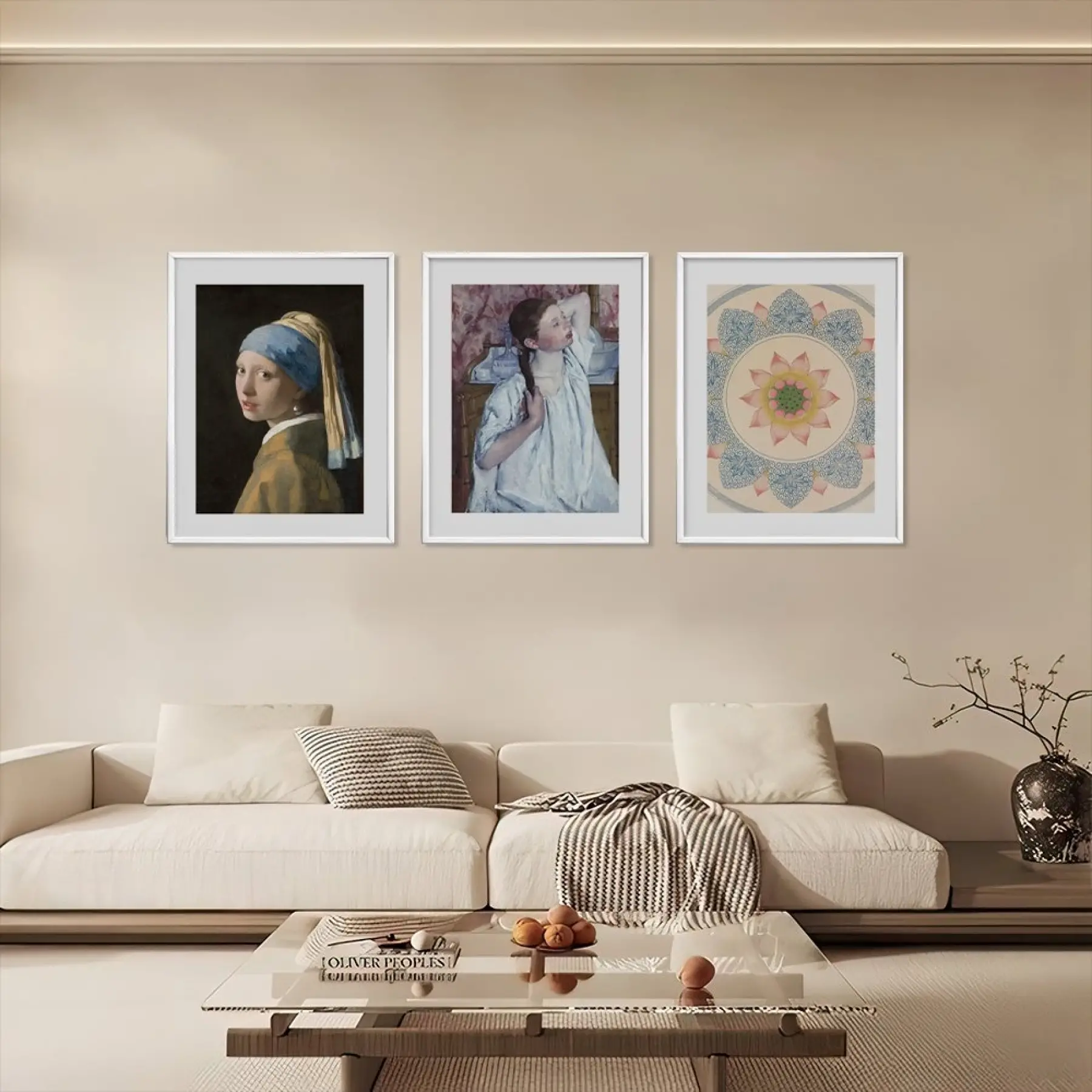 Sanat Eserleri Üçlüsü Beyaz Çerçeveli 3lü Ahşap Tablo Seti