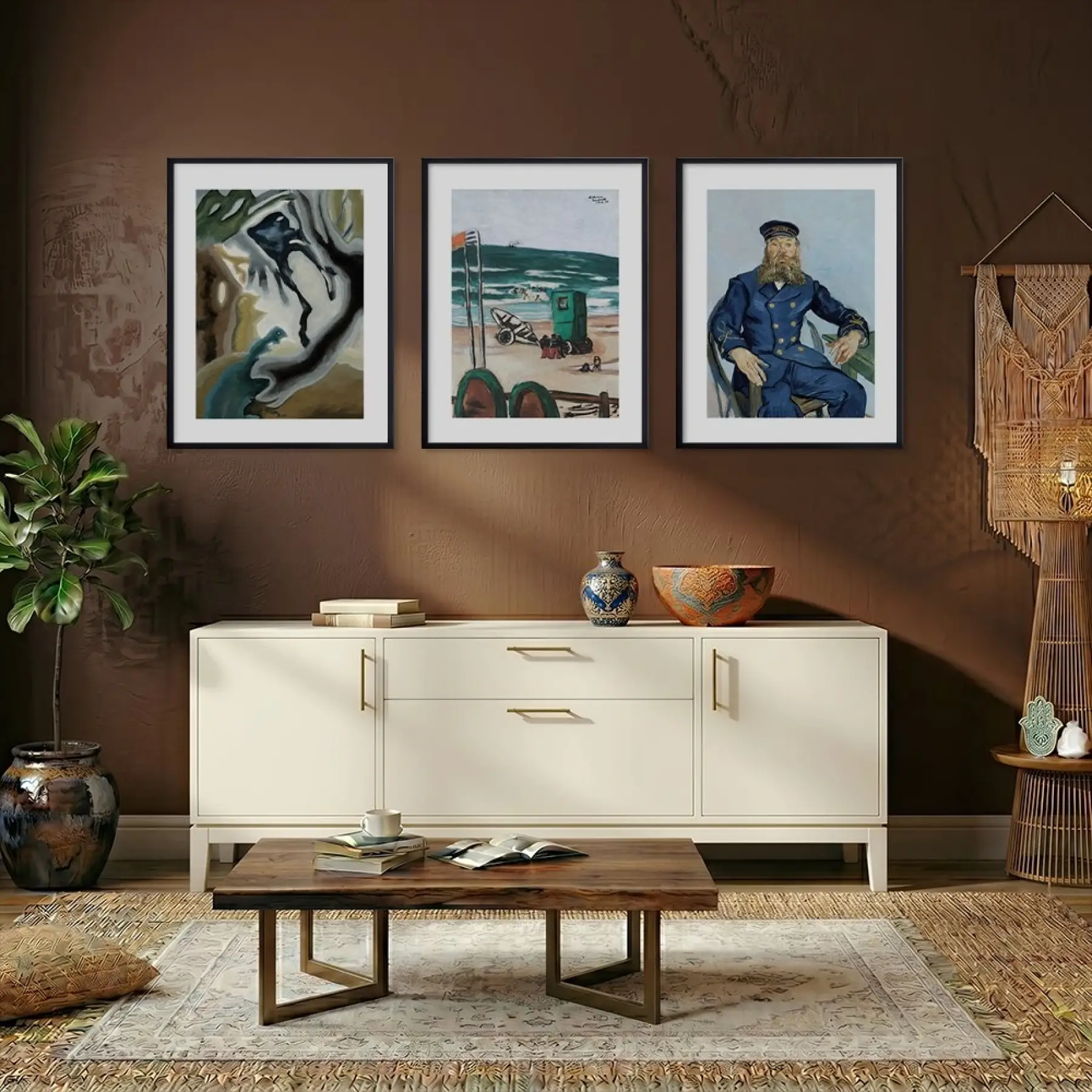 Üç Farklı Sanat Hikayesi Siyah Çerçeveli 3lü Ahşap Tablo Seti