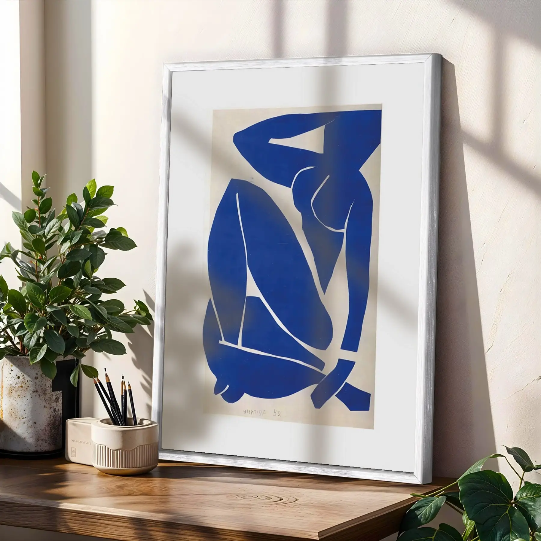 Mavi Tonlar Ekletik Sanat Seti Beyaz Çerçeveli 3lü Ahşap Tablo Seti