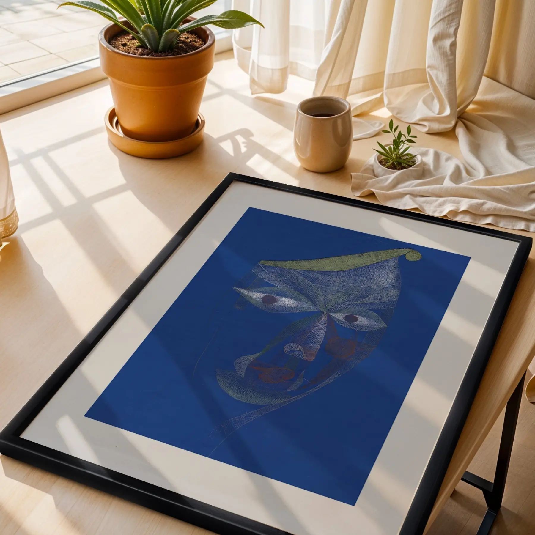 Mavi Tonlar Ekletik Sanat Seti Siyah Çerçeveli 3lü Ahşap Tablo Seti