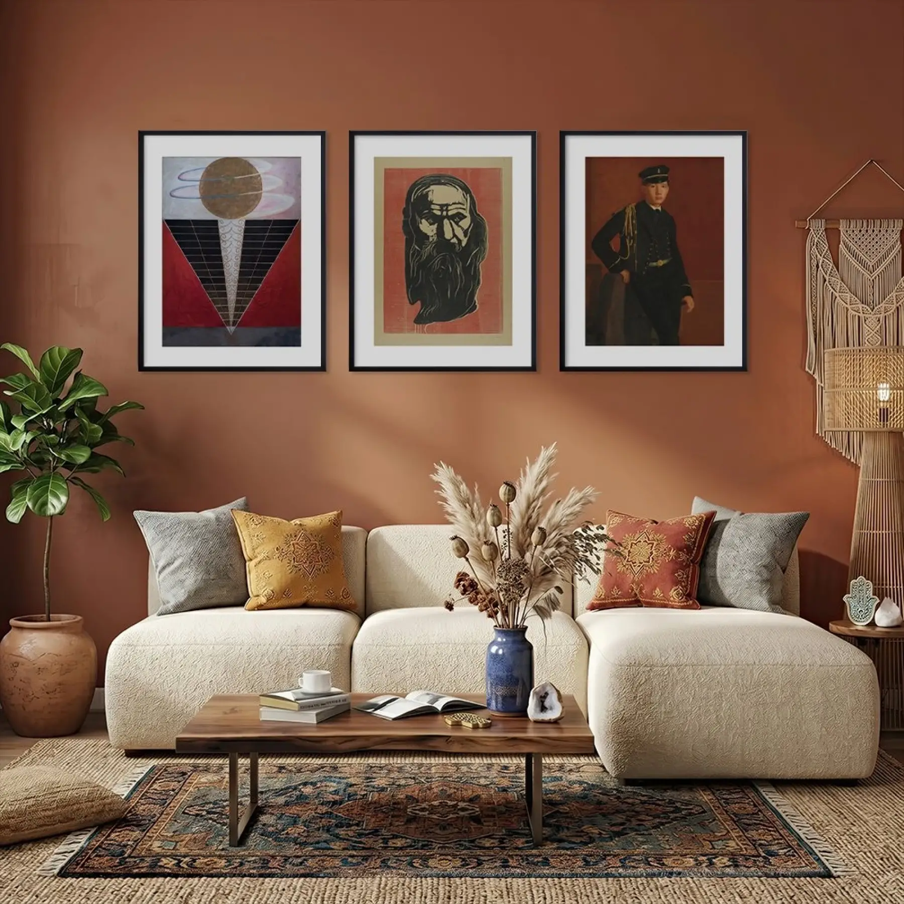 Dönemlerden Sanat Mozaiki Siyah Çerçeveli 3lü Ahşap Tablo Seti