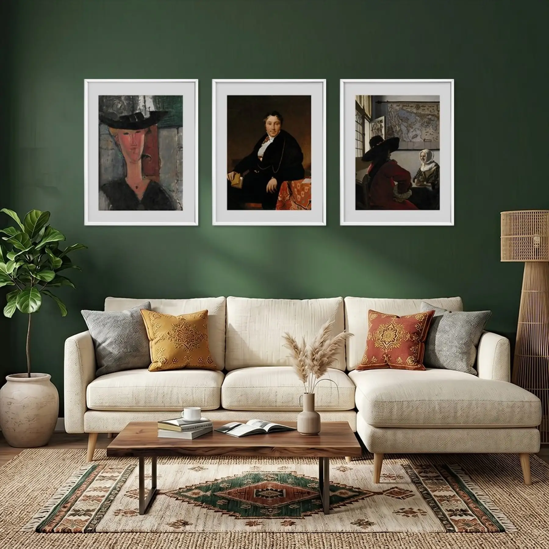 Figüratif Sanat Seçkisi Beyaz Çerçeveli 3lü Ahşap Tablo Seti