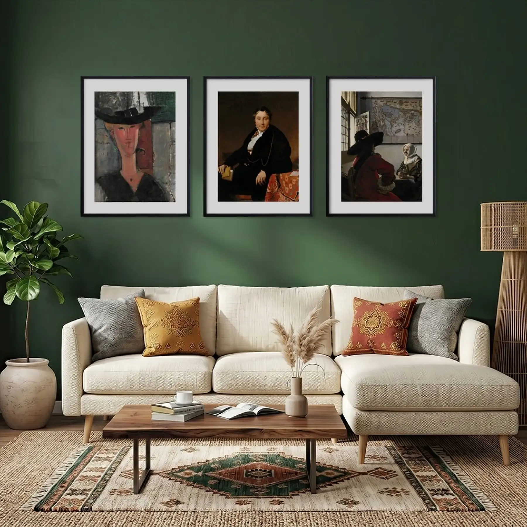 Figüratif Sanat Seçkisi Siyah Çerçeveli 3lü Ahşap Tablo Seti