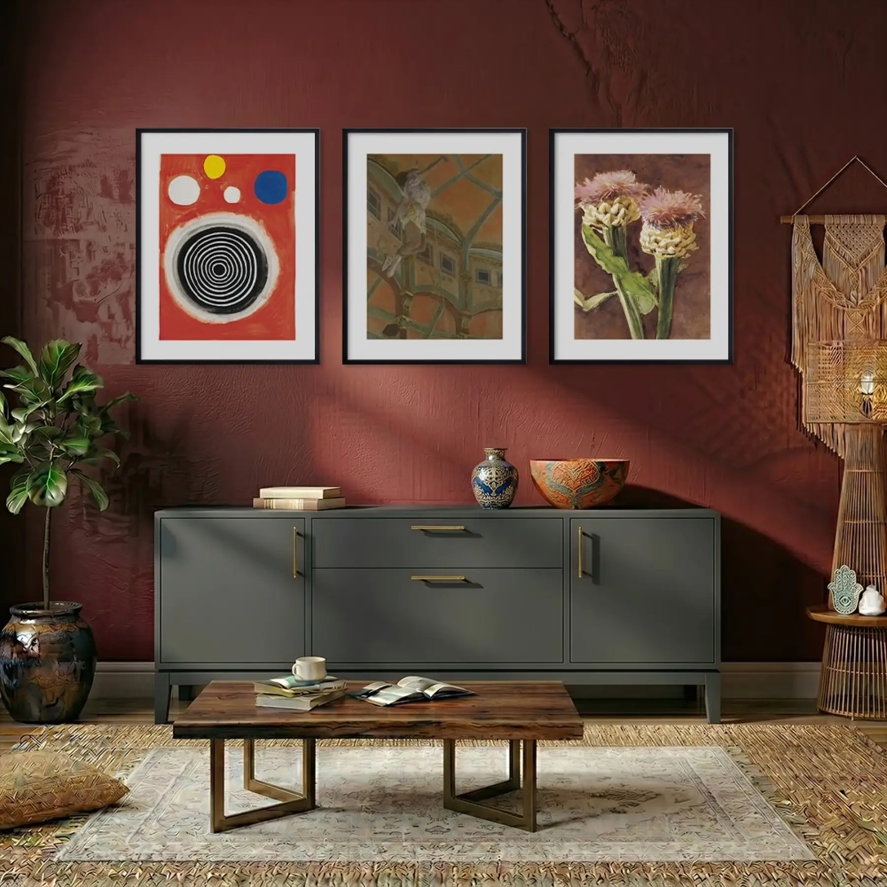 Dönemlerarası Sanat Koleksiyonu Siyah Çerçeveli 3lü Ahşap Tablo Seti