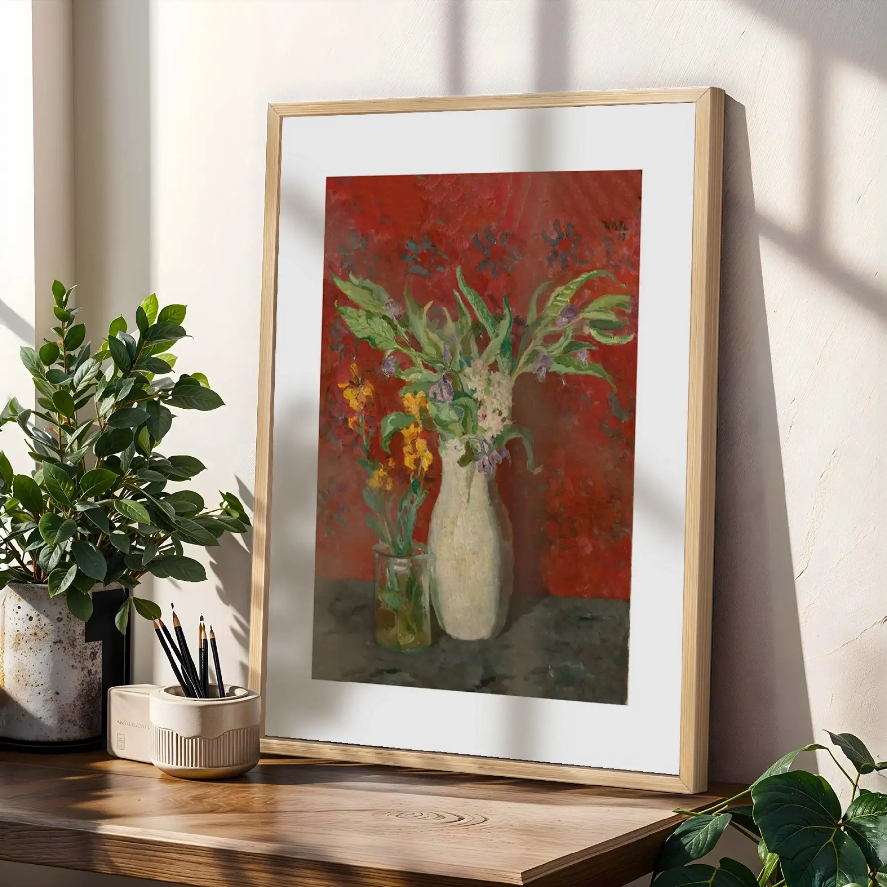 Derin Tonlar Sanat Koleksiyonu Doğal Ahşap Çerçeveli 3lü Tablo Seti