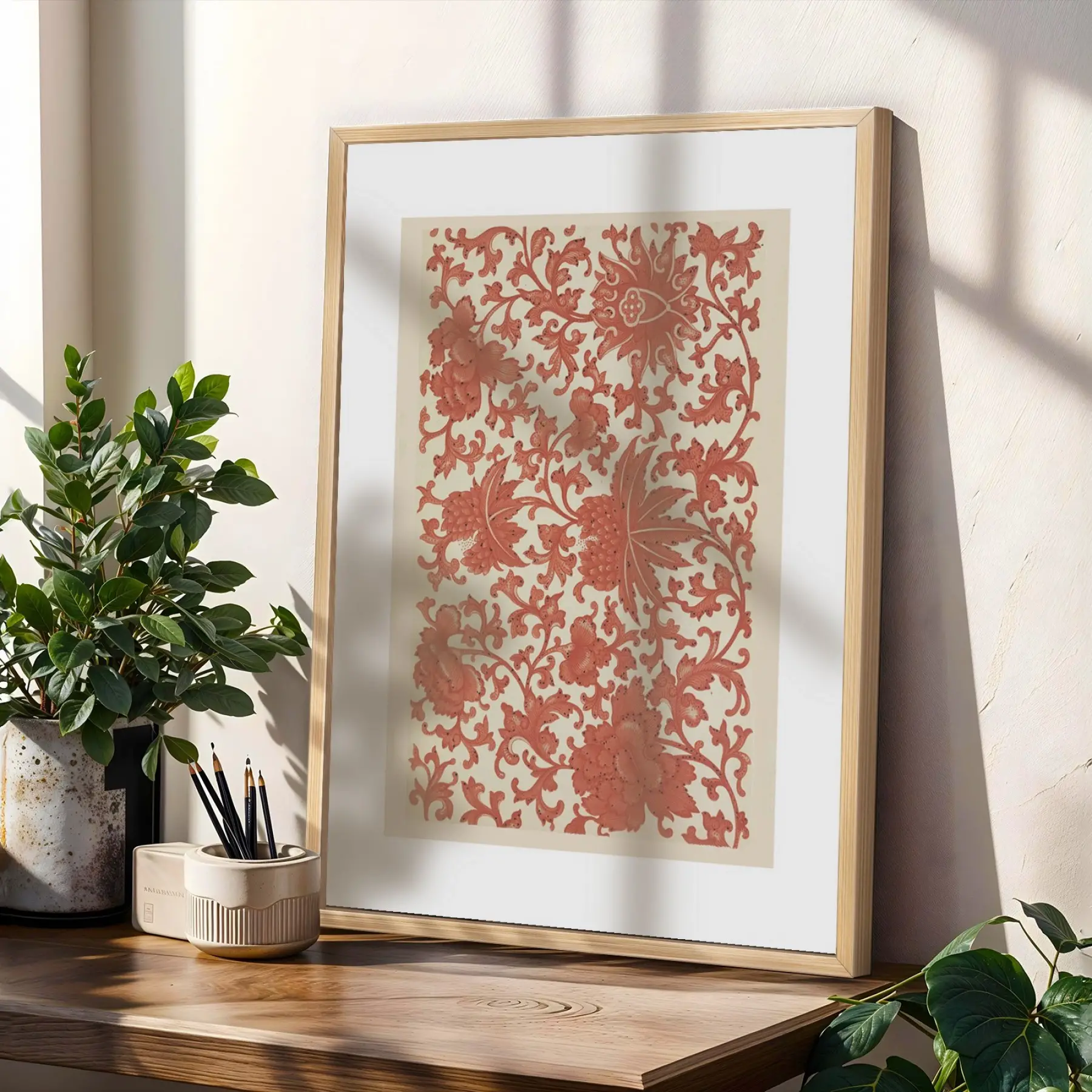 Toprak Tonlu Etnik Sanat Doğal Ahşap Çerçeveli 3lü Tablo Seti