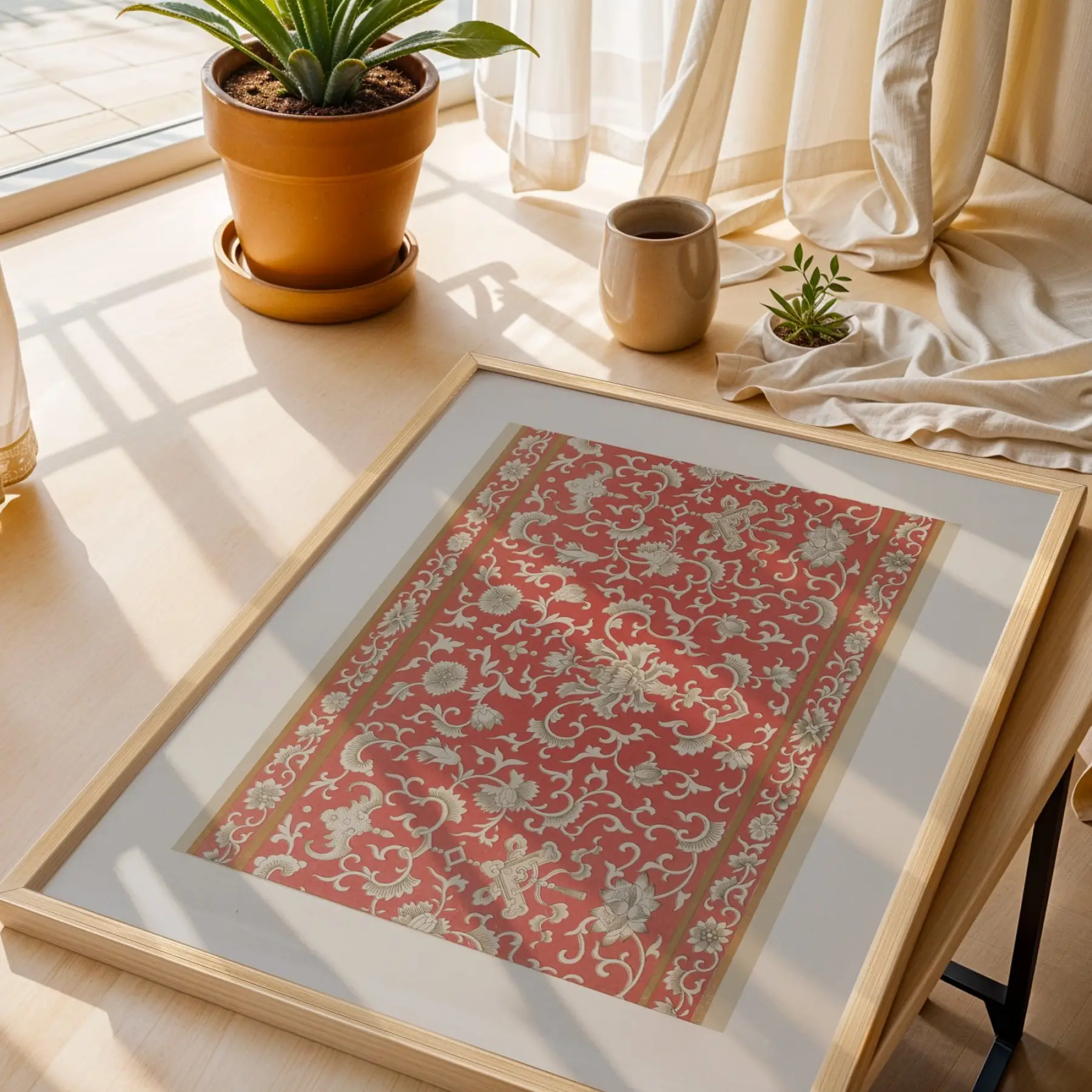 Toprak Tonlu Etnik Sanat Doğal Ahşap Çerçeveli 3lü Tablo Seti
