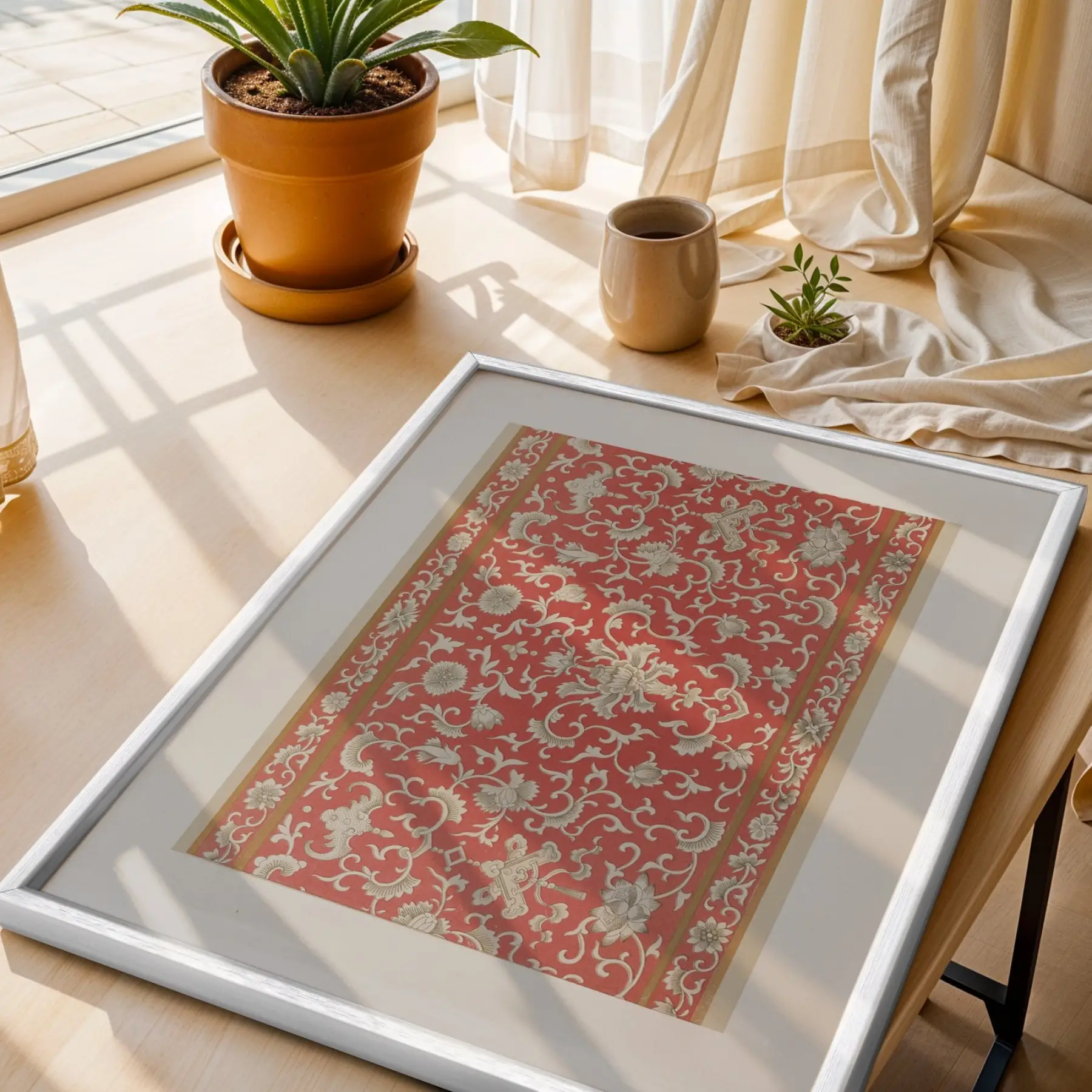 Toprak Tonlu Etnik Sanat Beyaz Çerçeveli 3lü Ahşap Tablo Seti