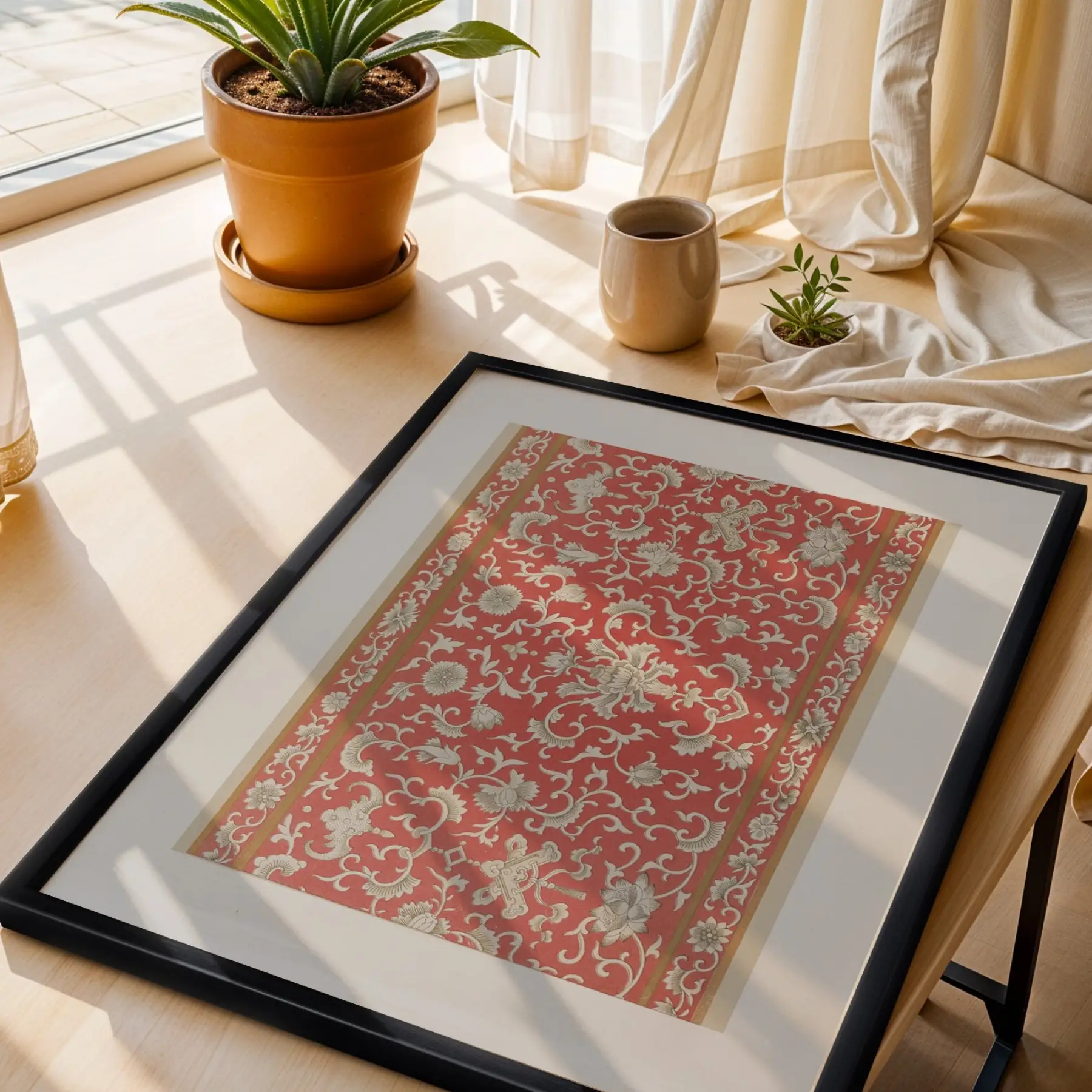 Toprak Tonlu Etnik Sanat Siyah Çerçeveli 3lü Ahşap Tablo Seti