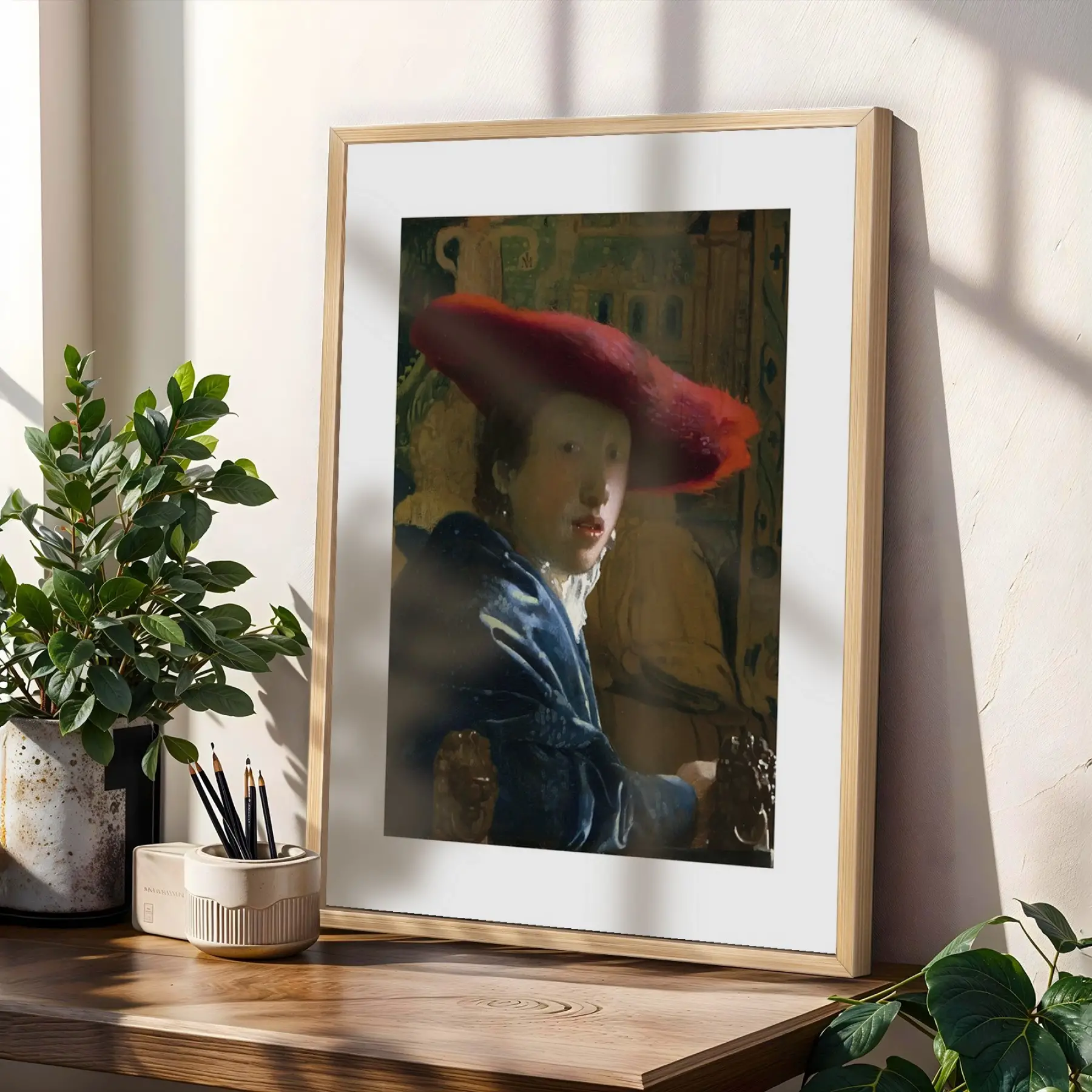 Kızıl Tonlar Sanat Seçkisi Doğal Ahşap Çerçeveli 3lü Tablo Seti