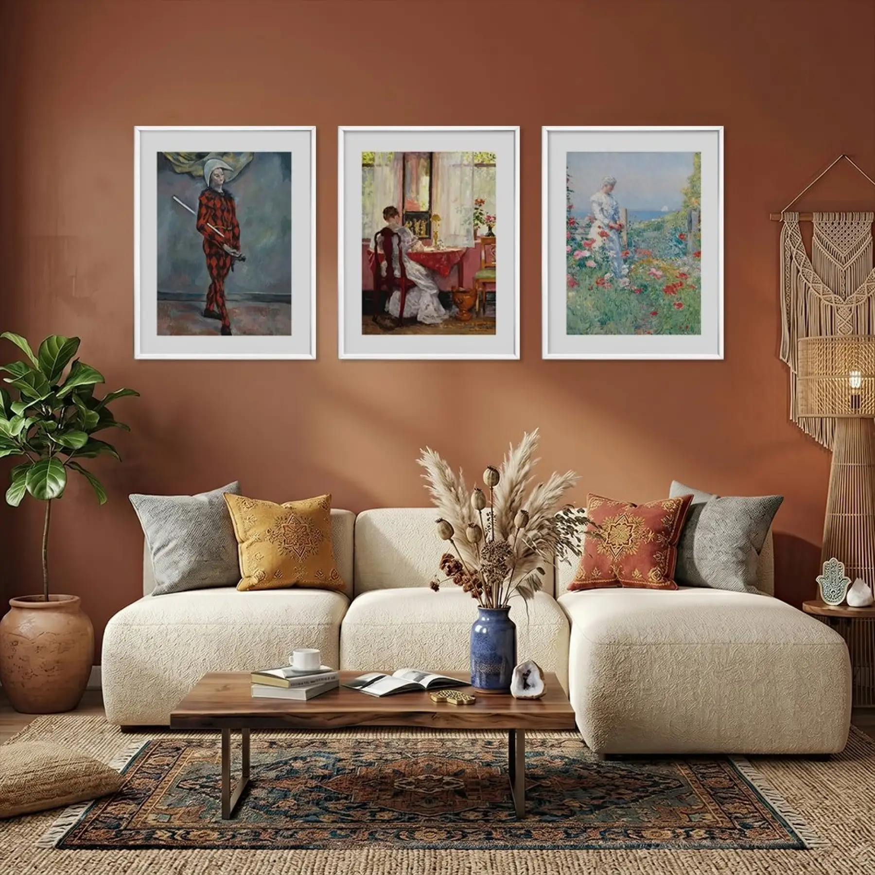 Sanat Tarihi Kesitleri Beyaz Çerçeveli 3lü Ahşap Tablo Seti