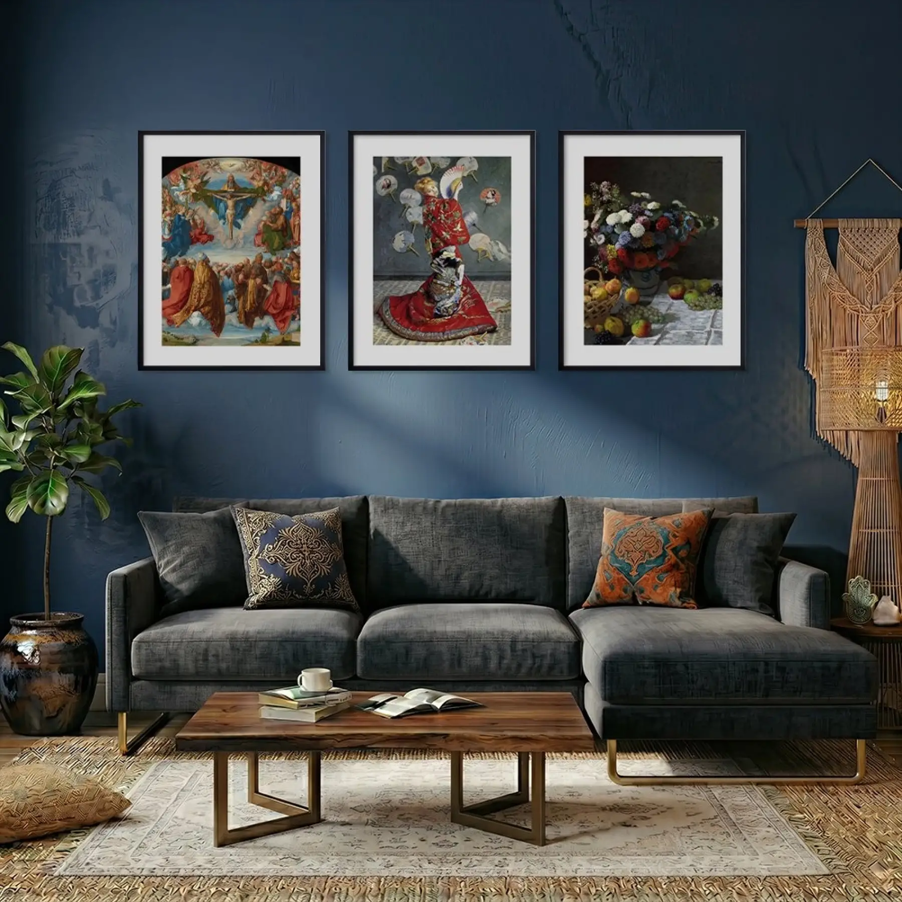 Geçmişten Sanat Seçkisi Siyah Çerçeveli 3lü Ahşap Tablo Seti