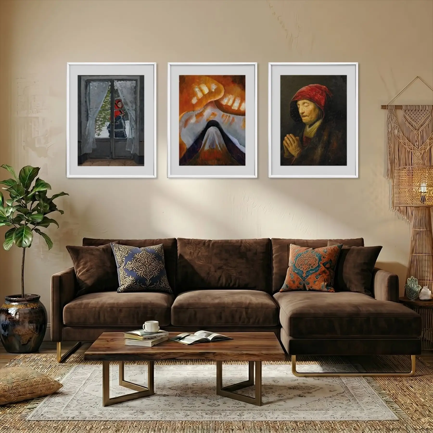 Mistik Temalı Sanat Seti Beyaz Çerçeveli 3lü Ahşap Tablo Seti