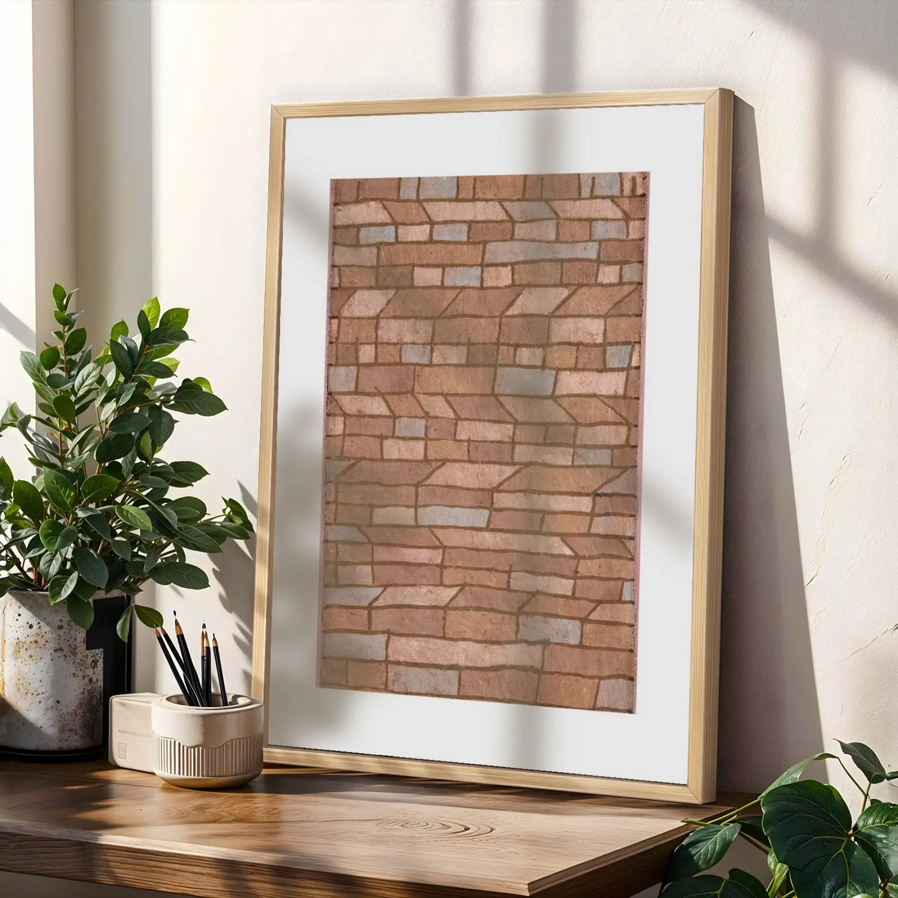 Artistik Kompozisyon Üçlüsü Doğal Ahşap Çerçeveli 3lü Tablo Seti