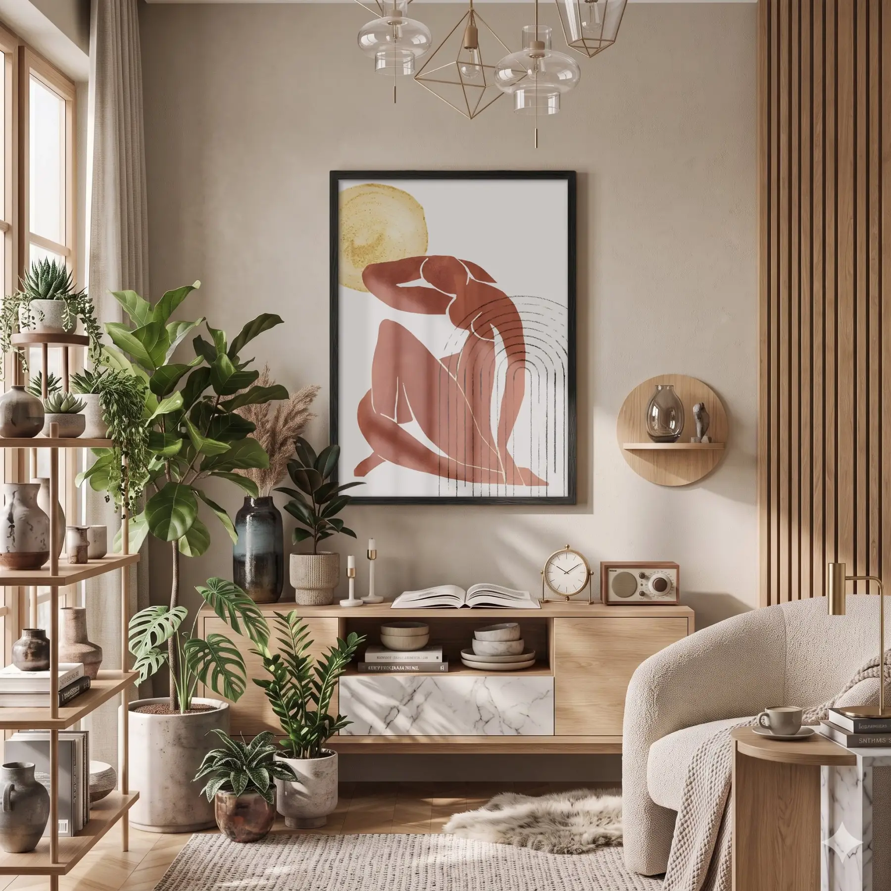 Güneşin Gölgesinde Soyut Figür Siyah Ahşap Çerçeveli Tablo Obje Ev Aksesuarları Modern Sanat