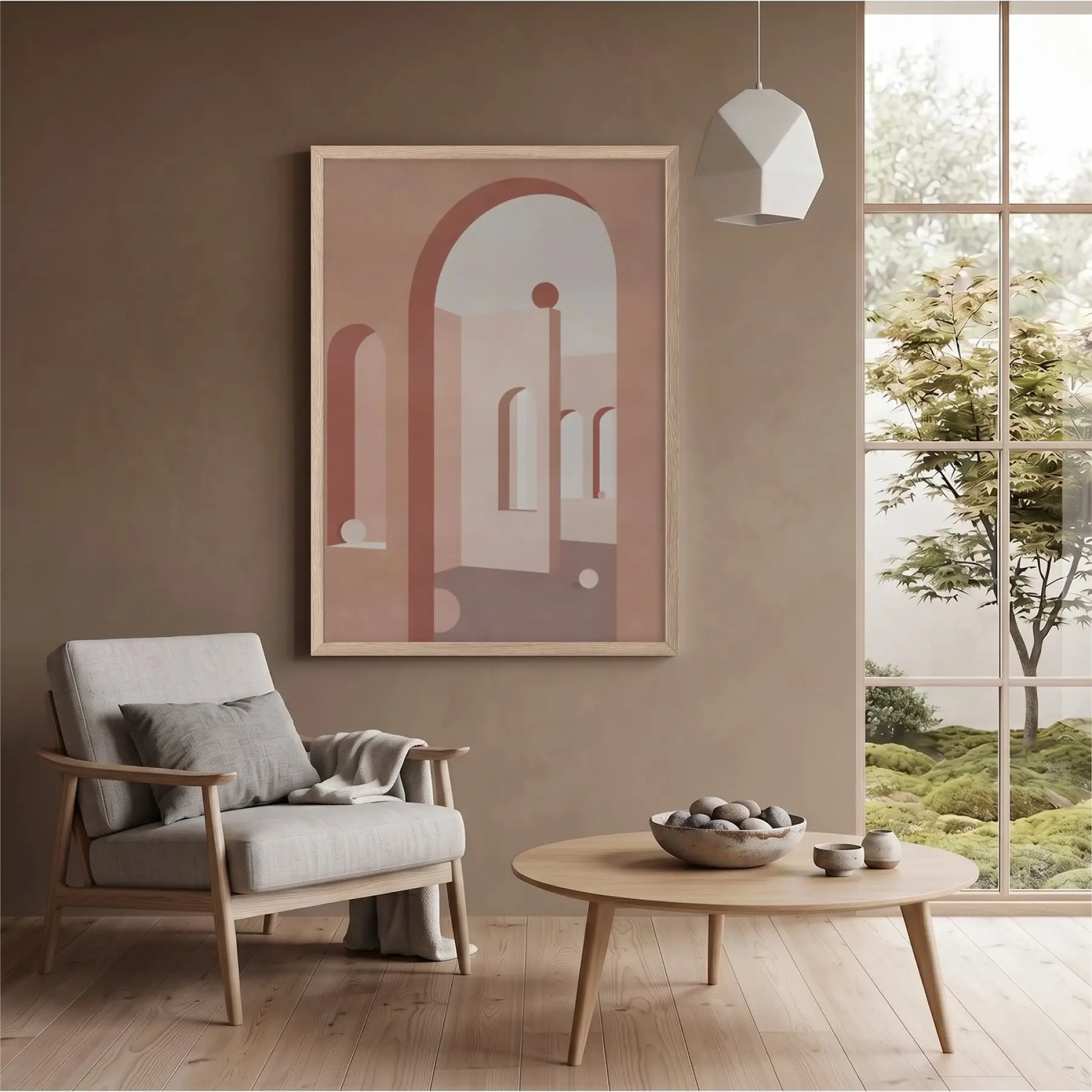 Pastel Kemerli Minimalizm Doğal Ahşap Çerçeveli Tablo Duvar Dekoru Poster Obje Ev Aksesuarları