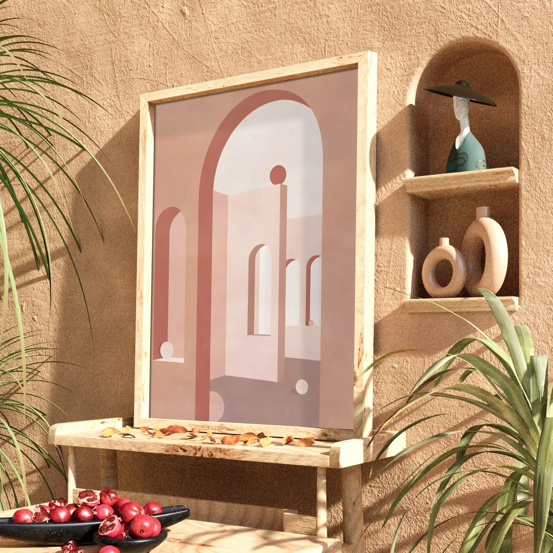 Pastel Kemerli Minimalizm Doğal Ahşap Çerçeveli Tablo Duvar Dekoru Poster Obje Ev Aksesuarları