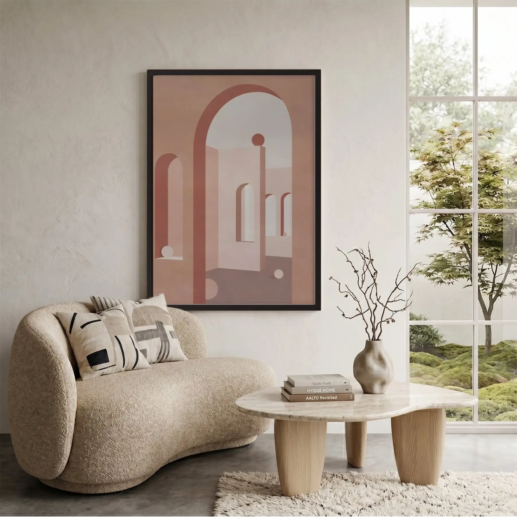 Pastel Kemerli Minimalizm Siyah Ahşap Çerçeveli Tablo Ev Aksesuarları Modern Sanat İç Mekan