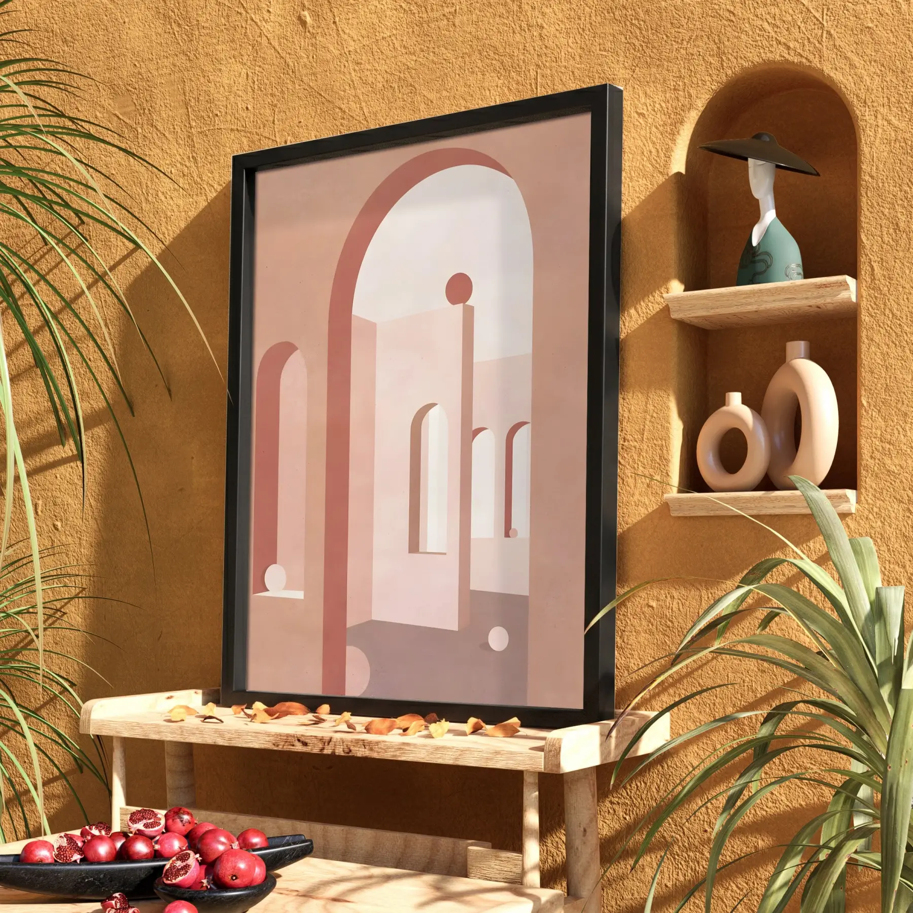 Pastel Kemerli Minimalizm Siyah Ahşap Çerçeveli Tablo Ev Aksesuarları Modern Sanat İç Mekan