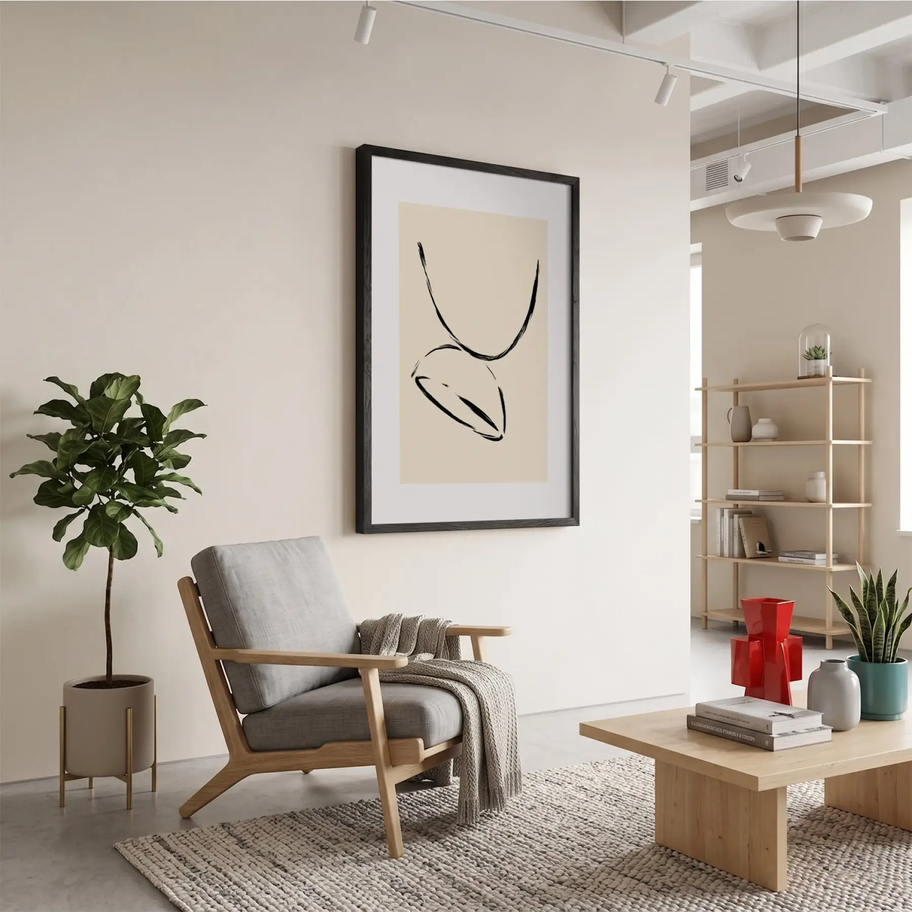 Organik Siyah Formlar Ahşap Çerçeveli Tablo Ev Aksesuarları Modern Sanat İç Mekan Yatak