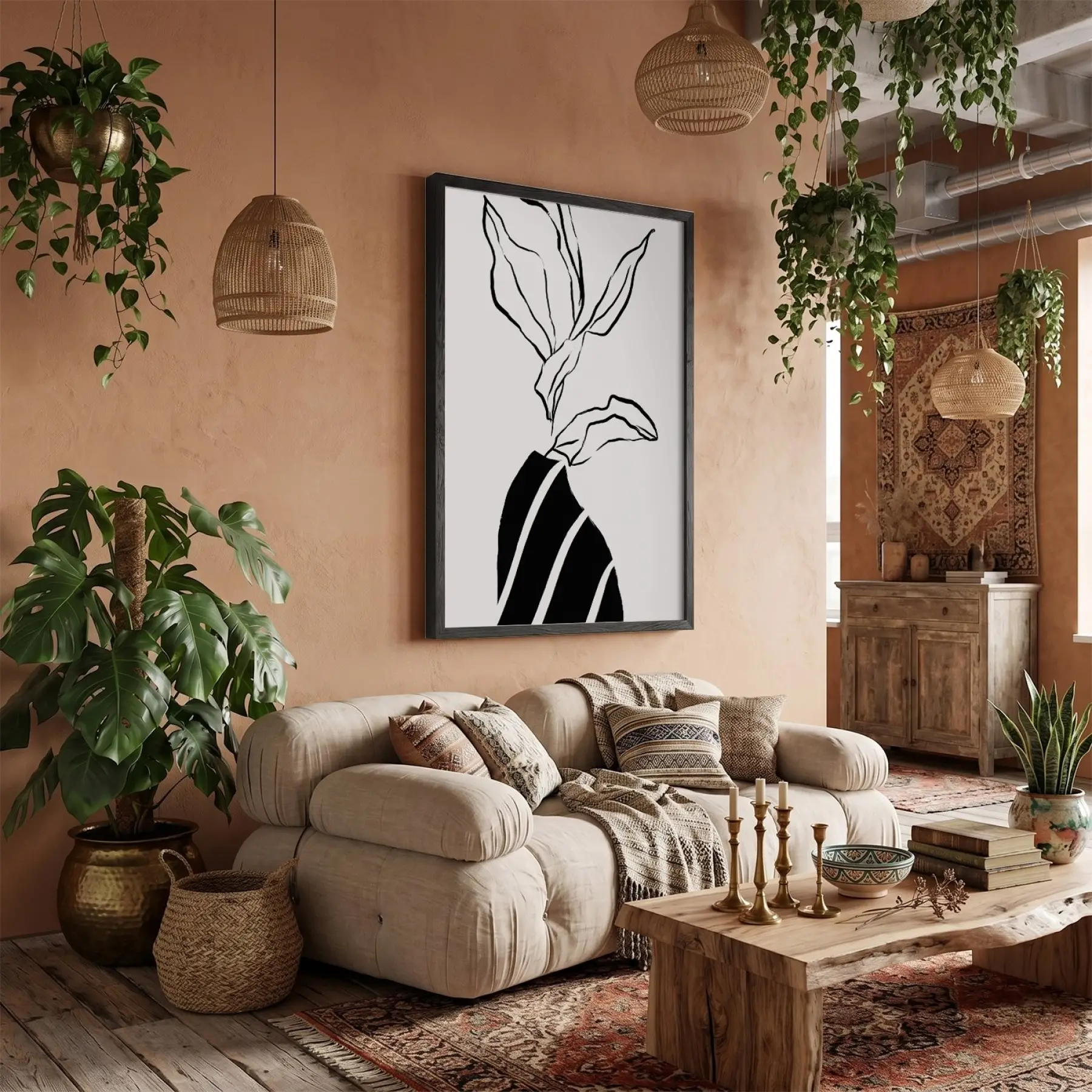 Minimalist Çizgi Form Siyah Ahşap Çerçeveli Tablo Obje Ev Aksesuarları Modern Sanat İç