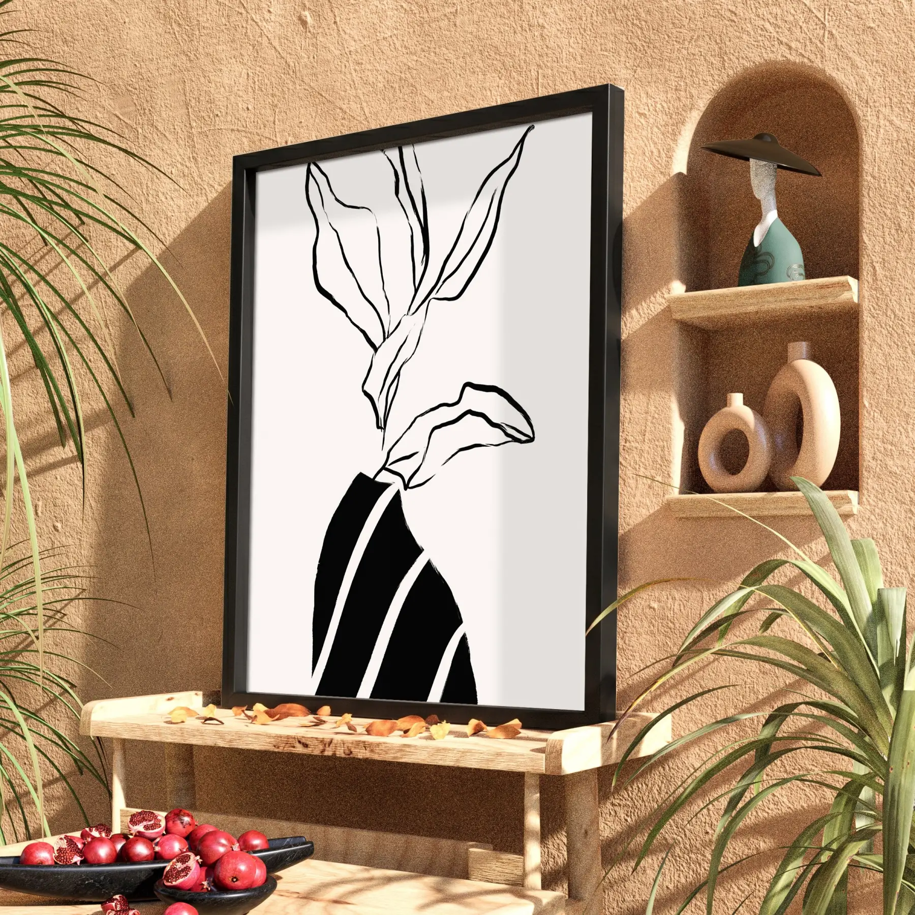Minimalist Çizgi Form Siyah Ahşap Çerçeveli Tablo Obje Ev Aksesuarları Modern Sanat İç