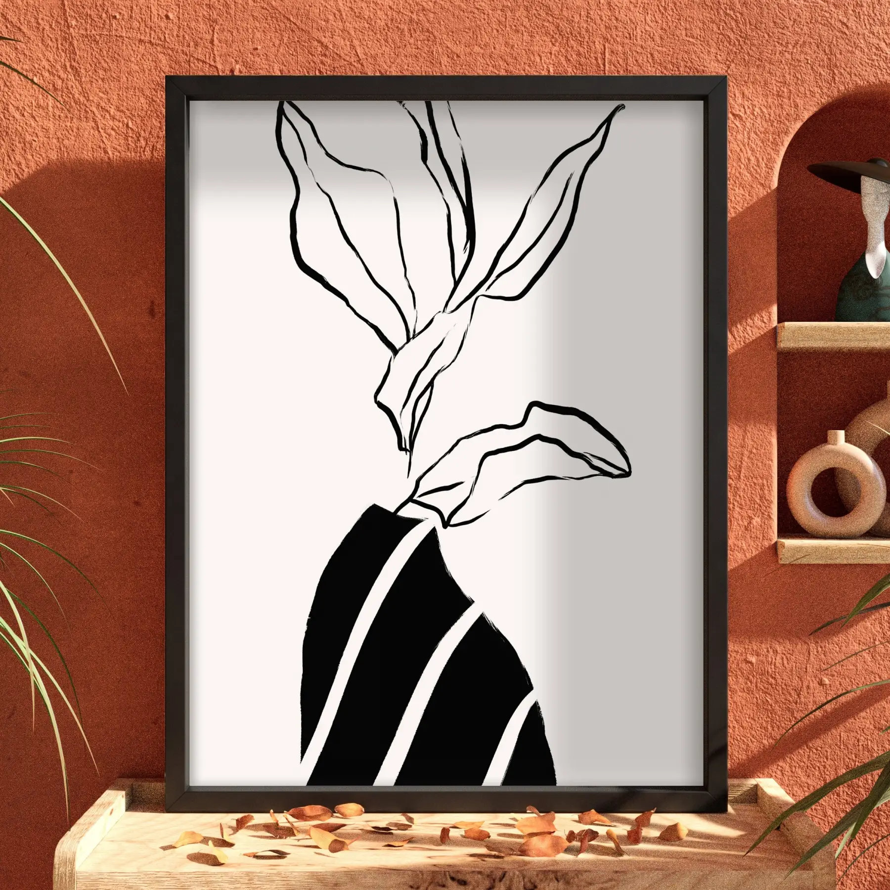 Minimalist Çizgi Form Siyah Ahşap Çerçeveli Tablo Obje Ev Aksesuarları Modern Sanat İç