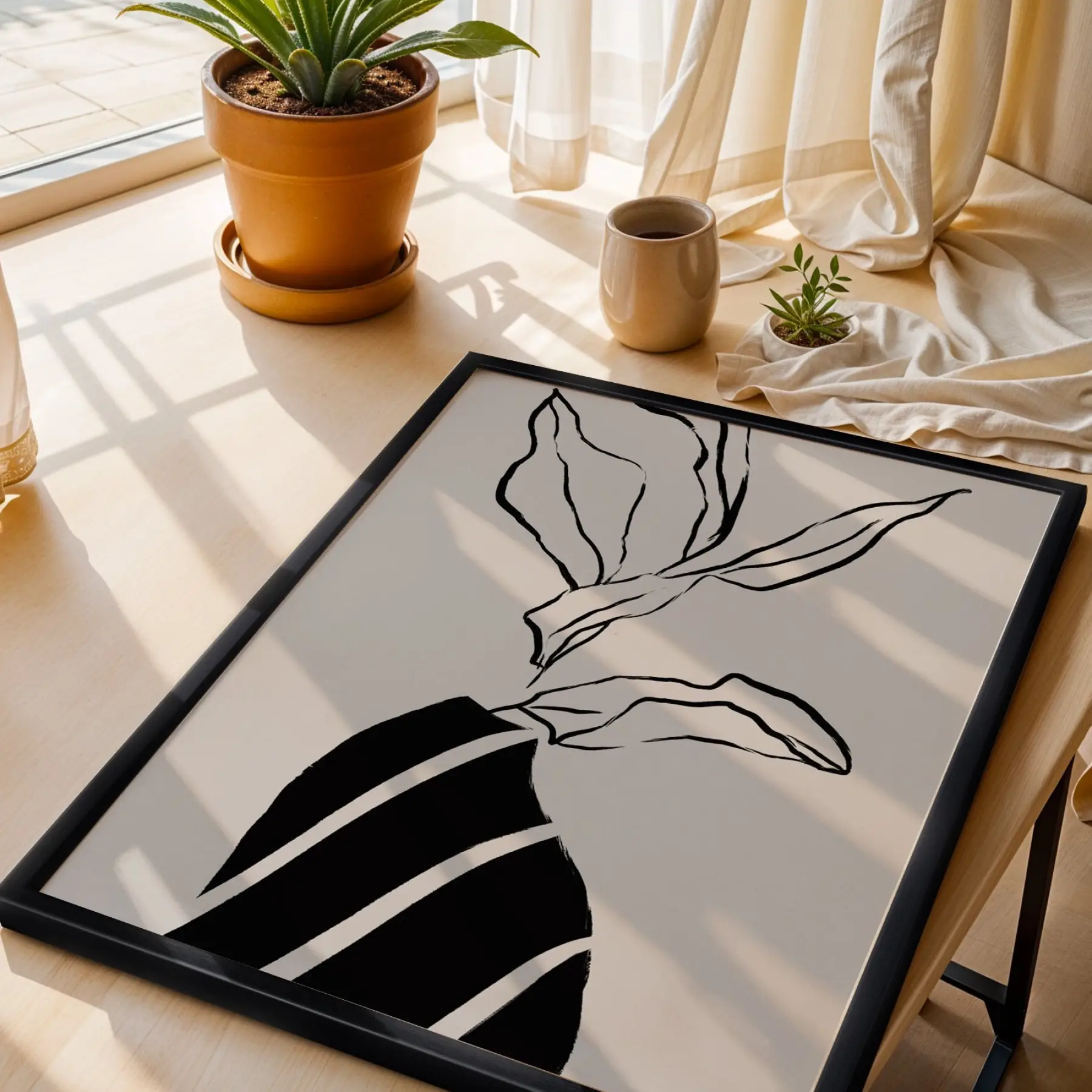 Minimalist Çizgi Form Siyah Ahşap Çerçeveli Tablo Obje Ev Aksesuarları Modern Sanat İç