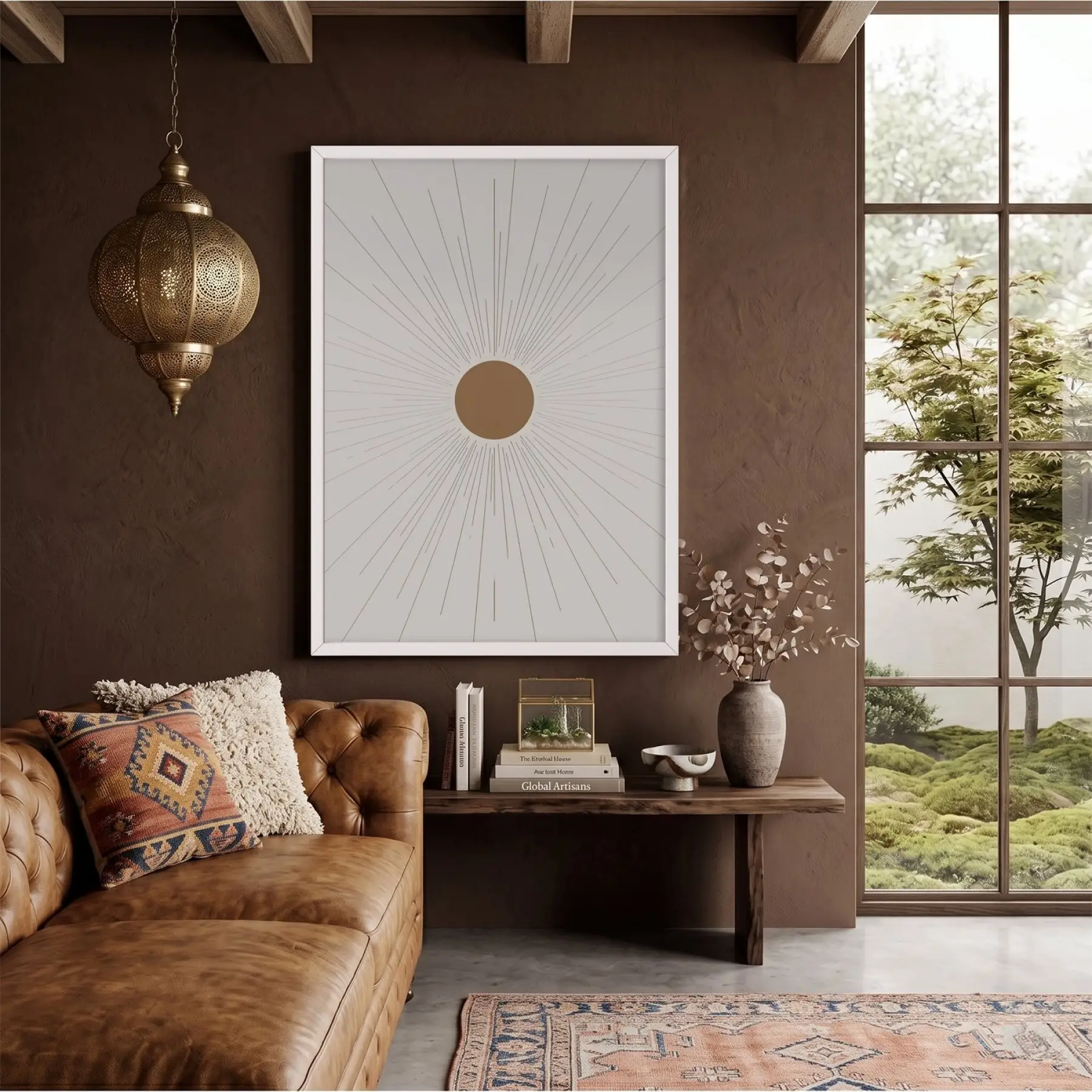 Soyut Gün Işığı Tablo Beyaz Ahşap Çerçeveli Salon Oturma Odası Duvar Dekoru Poster