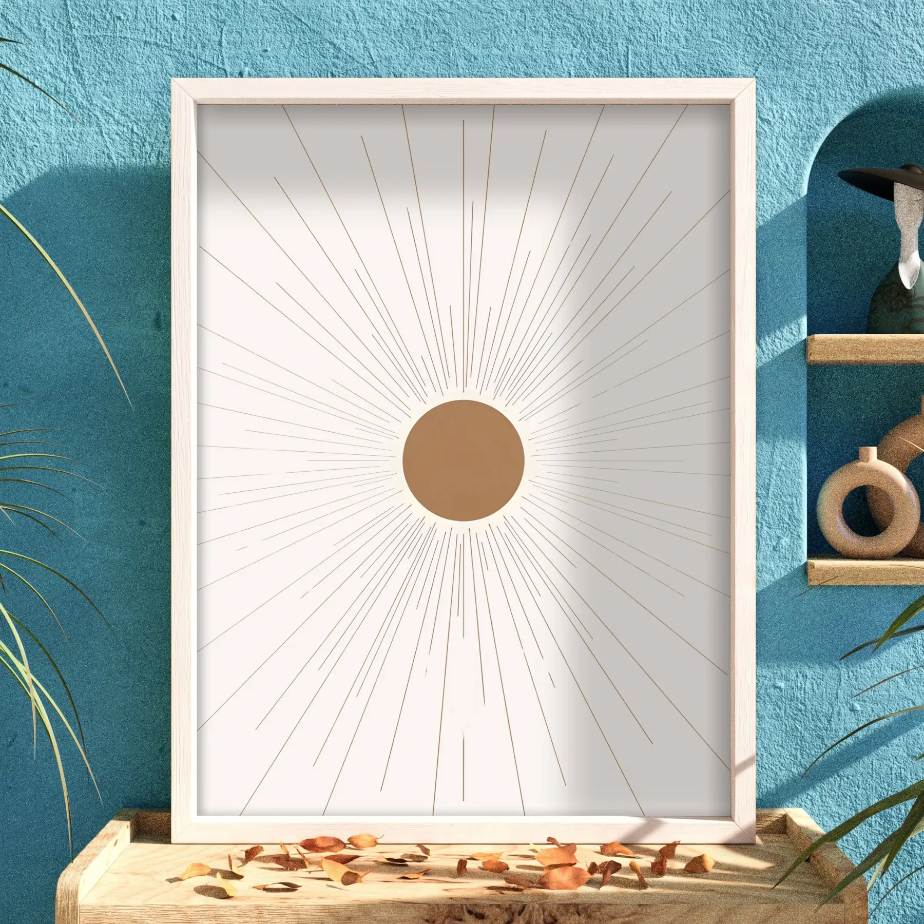 Soyut Gün Işığı Tablo Beyaz Ahşap Çerçeveli Salon Oturma Odası Duvar Dekoru Poster