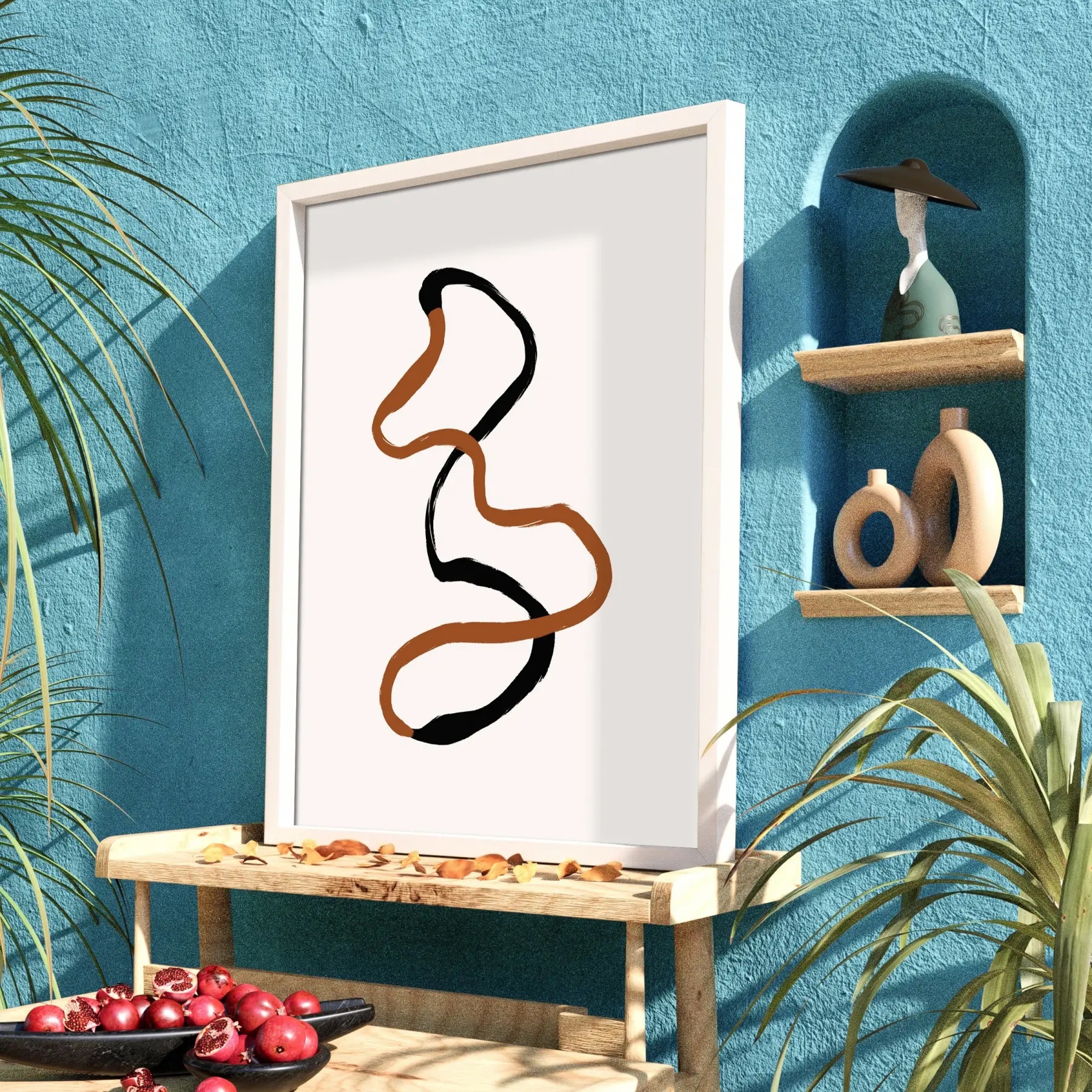Akışkan Toprak Tonları Soyut Sanat Beyaz Ahşap Çerçeveli Tablo Ev Aksesuarları Modern İç