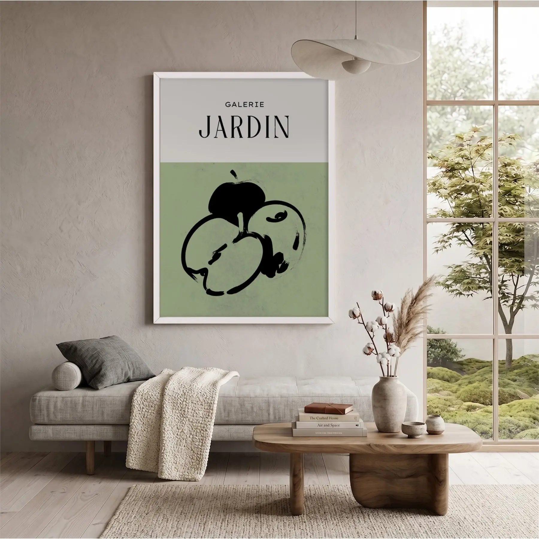 Yeşil Bahçe Elması Beyaz Ahşap Çerçeveli Tablo Duvar Dekoru Poster Obje Ev Aksesuarları