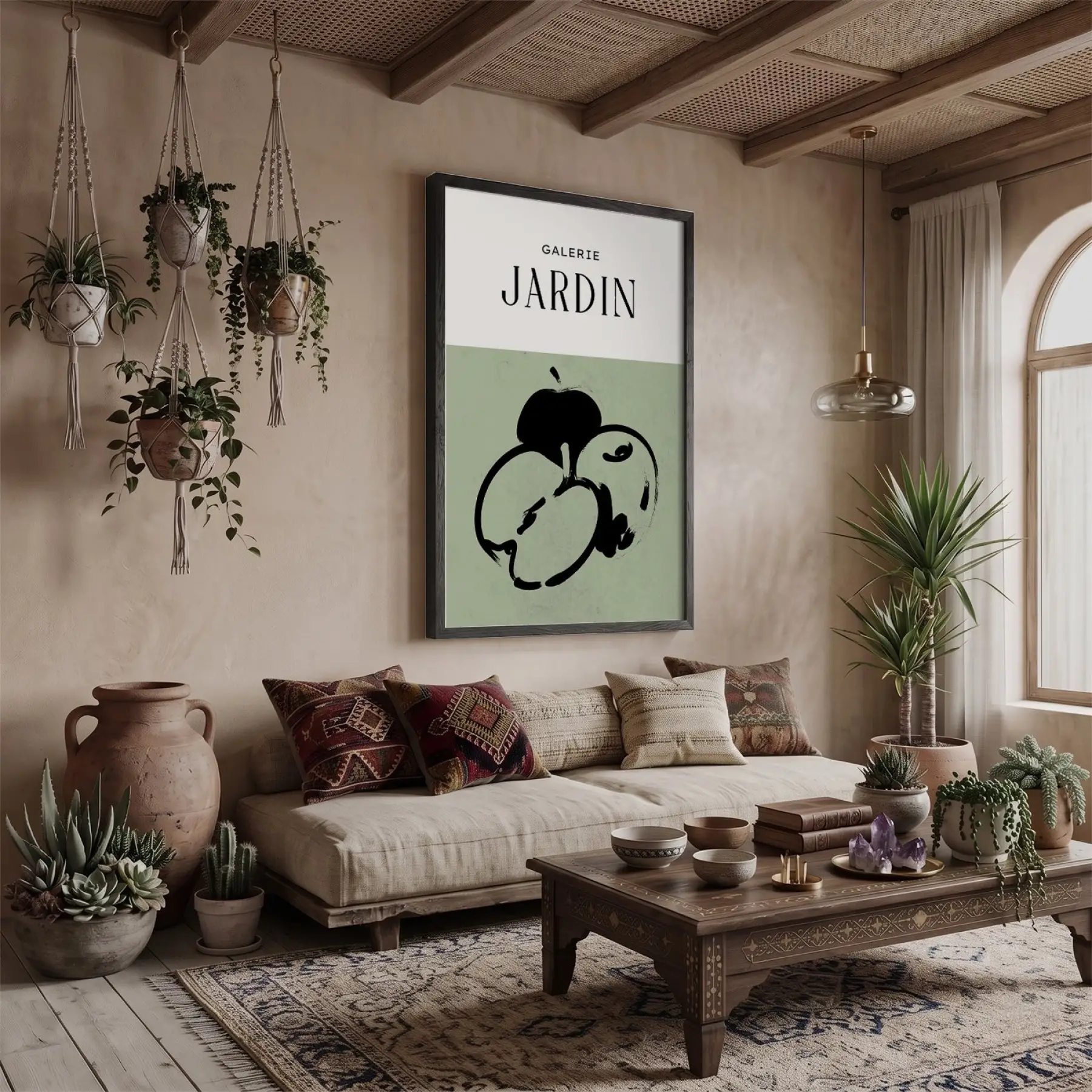 Yeşil Bahçe Elması Siyah Ahşap Çerçeveli Tablo Oturma Odası Duvar Dekoru Poster Obje