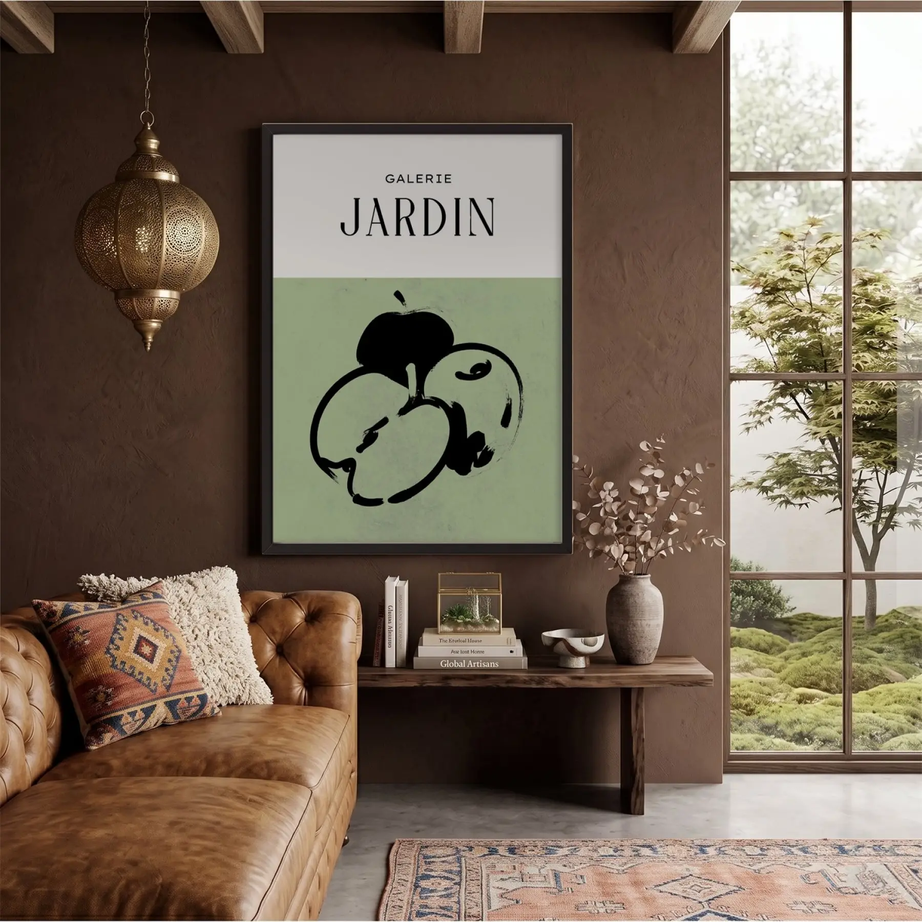 Yeşil Bahçe Elması Siyah Ahşap Çerçeveli Tablo Oturma Odası Duvar Dekoru Poster Obje