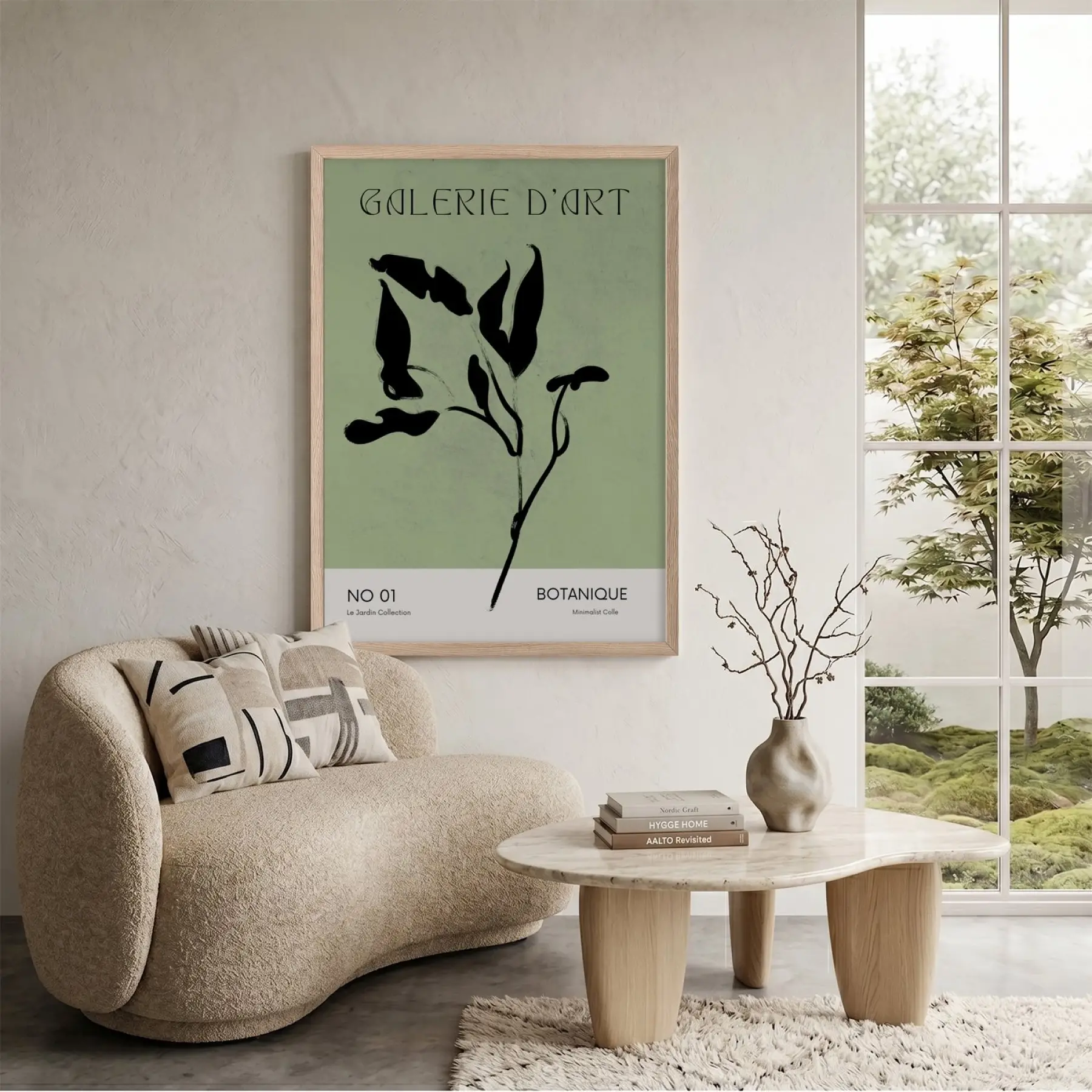 Minimalist Botanik Yeşil Sanat Doğal Ahşap Çerçeveli Tablo Bohem İç Mekan Yatak Koridor