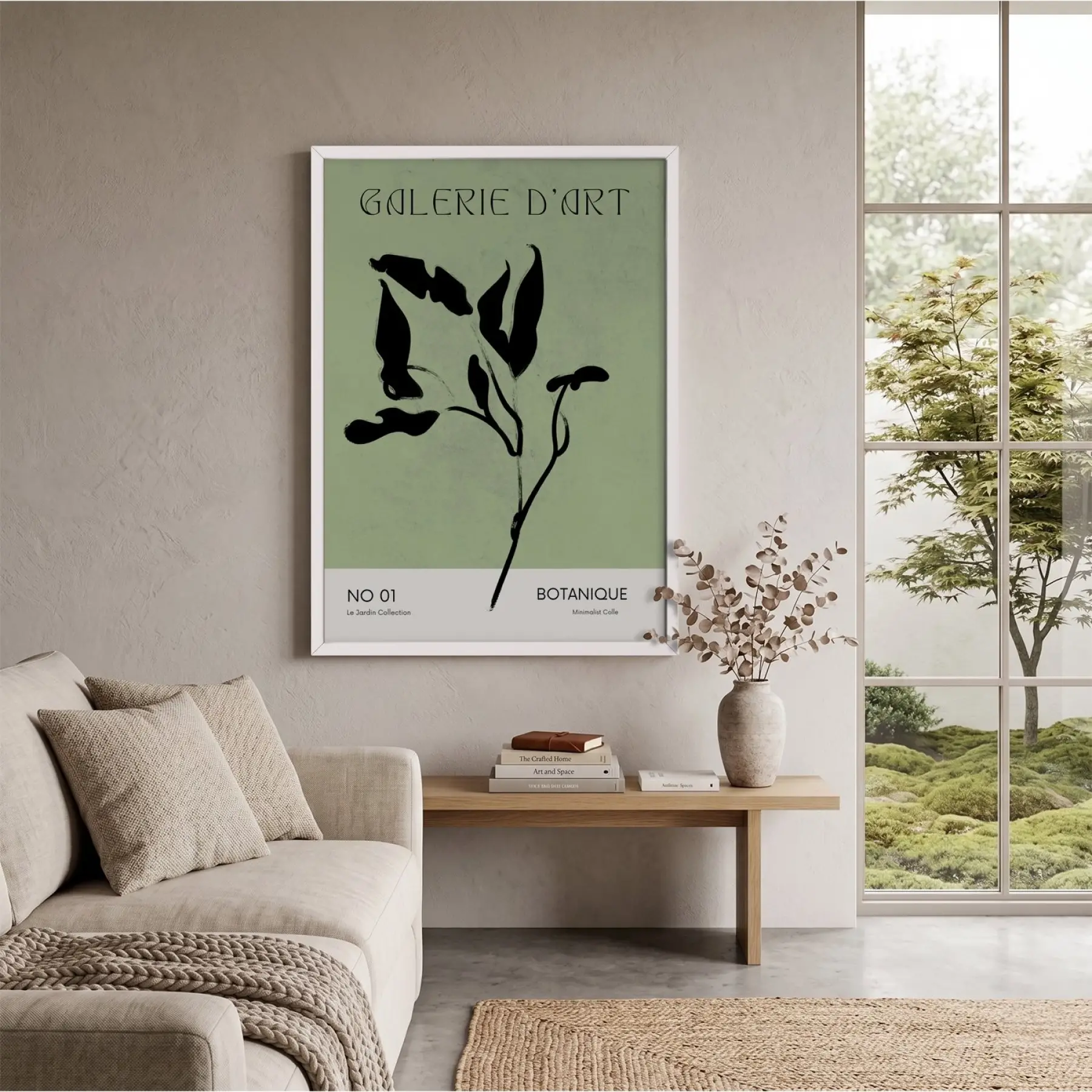 Minimalist Botanik Yeşil Sanat Beyaz Ahşap Çerçeveli Tablo Bohem Poster Dekoratif Obje Ev