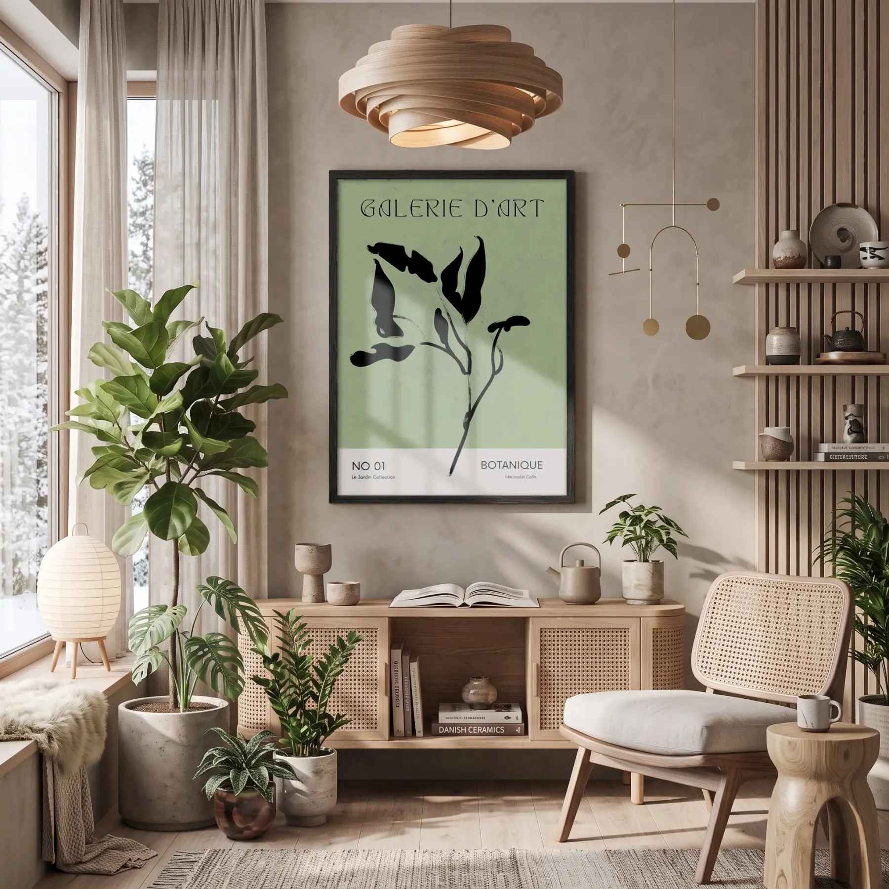 Minimalist Botanik Yeşil Sanat Siyah Ahşap Çerçeveli Tablo Bohem Poster Dekoratif Obje Ev