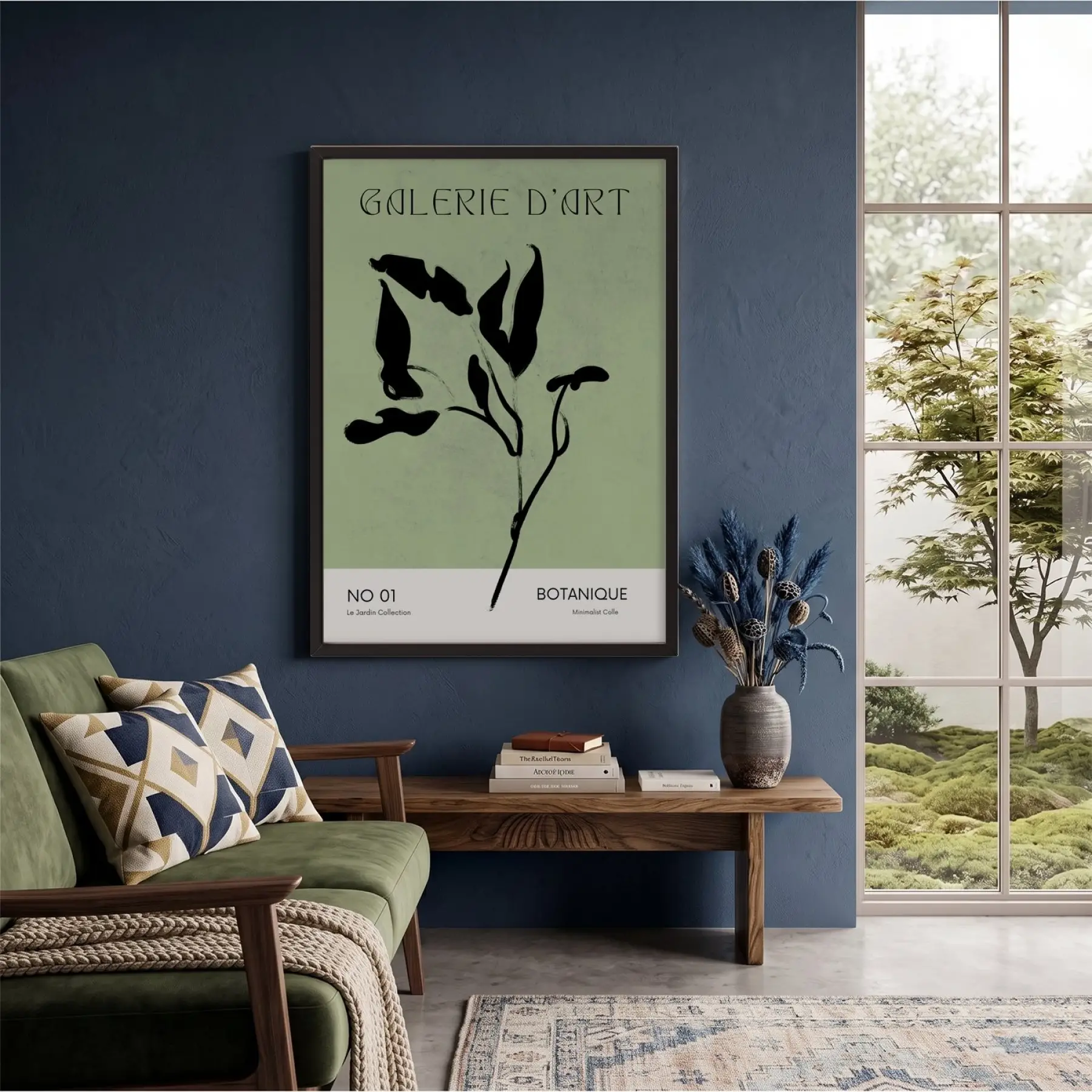 Minimalist Botanik Yeşil Sanat Siyah Ahşap Çerçeveli Tablo Bohem Poster Dekoratif Obje Ev