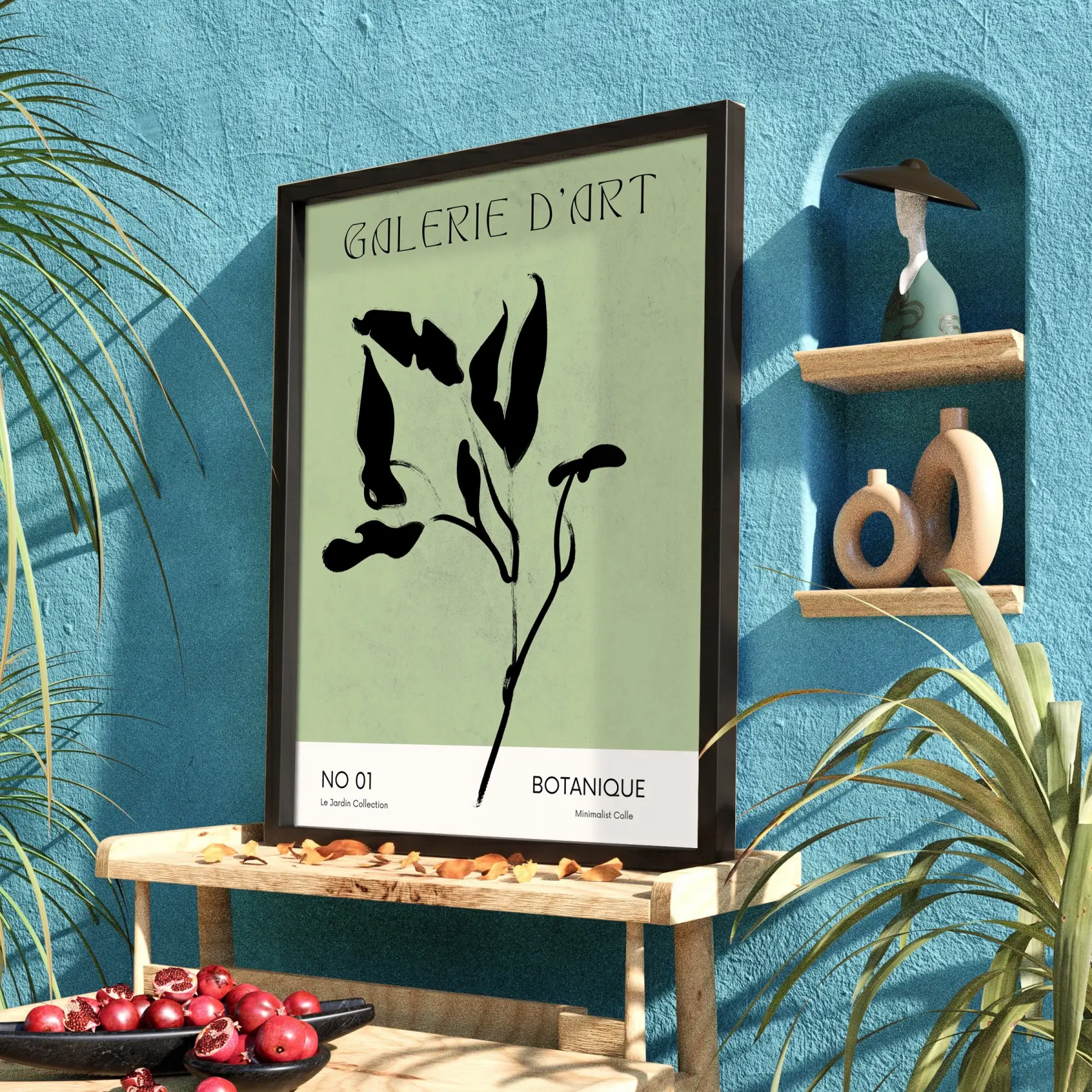 Minimalist Botanik Yeşil Sanat Siyah Ahşap Çerçeveli Tablo Bohem Poster Dekoratif Obje Ev