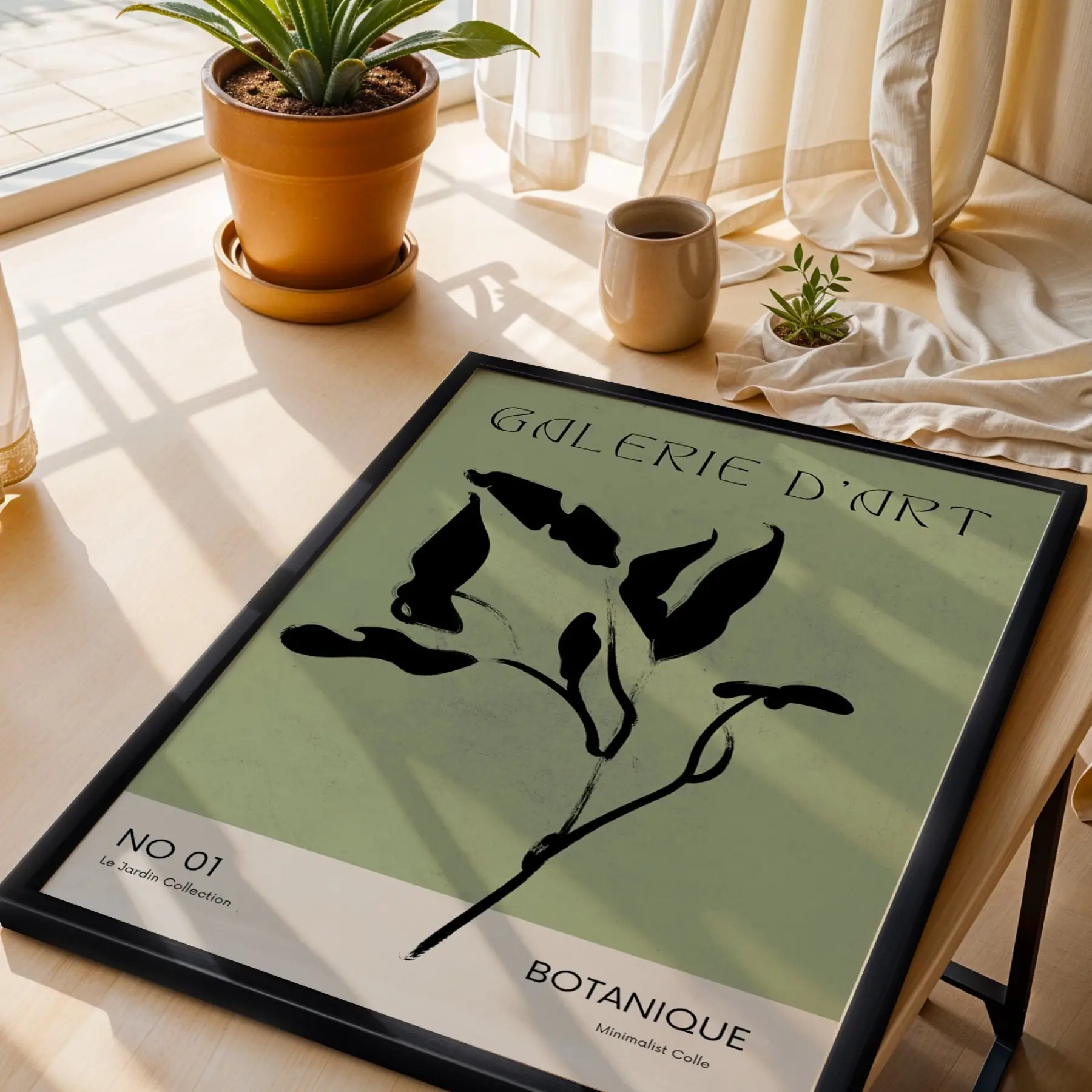 Minimalist Botanik Yeşil Sanat Siyah Ahşap Çerçeveli Tablo Bohem Poster Dekoratif Obje Ev