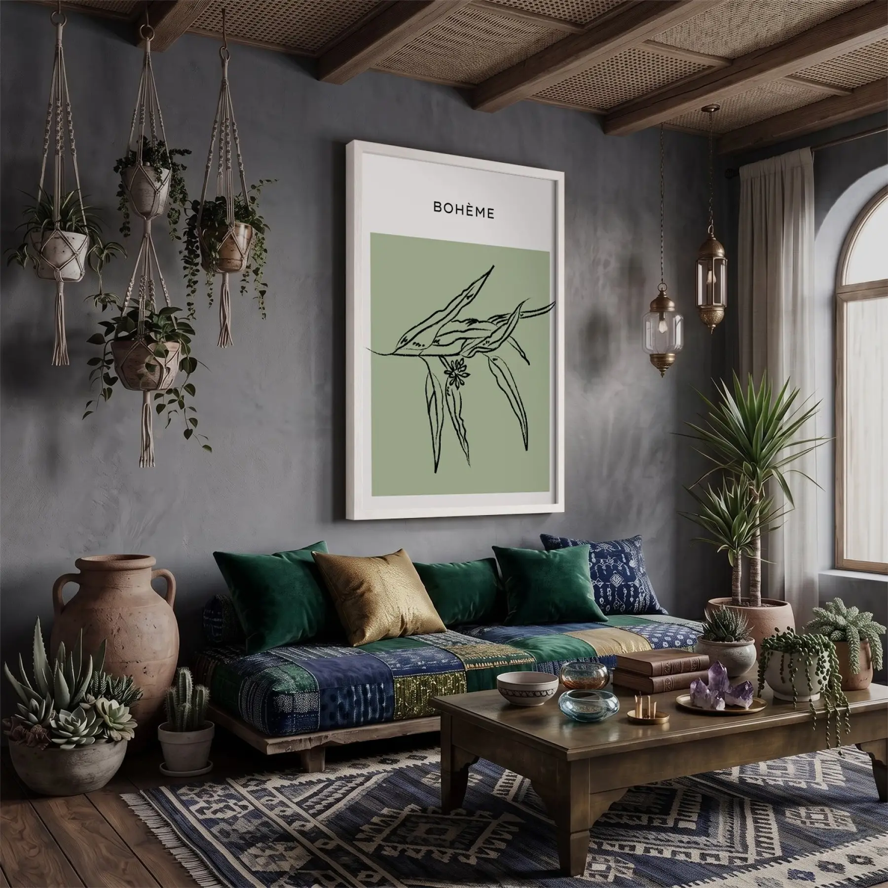 Adaçayı Minimal Yaprak Sanatı Beyaz Ahşap Çerçeveli Tablo Dekorasyonu Poster Obje Ev Aksesuarları
