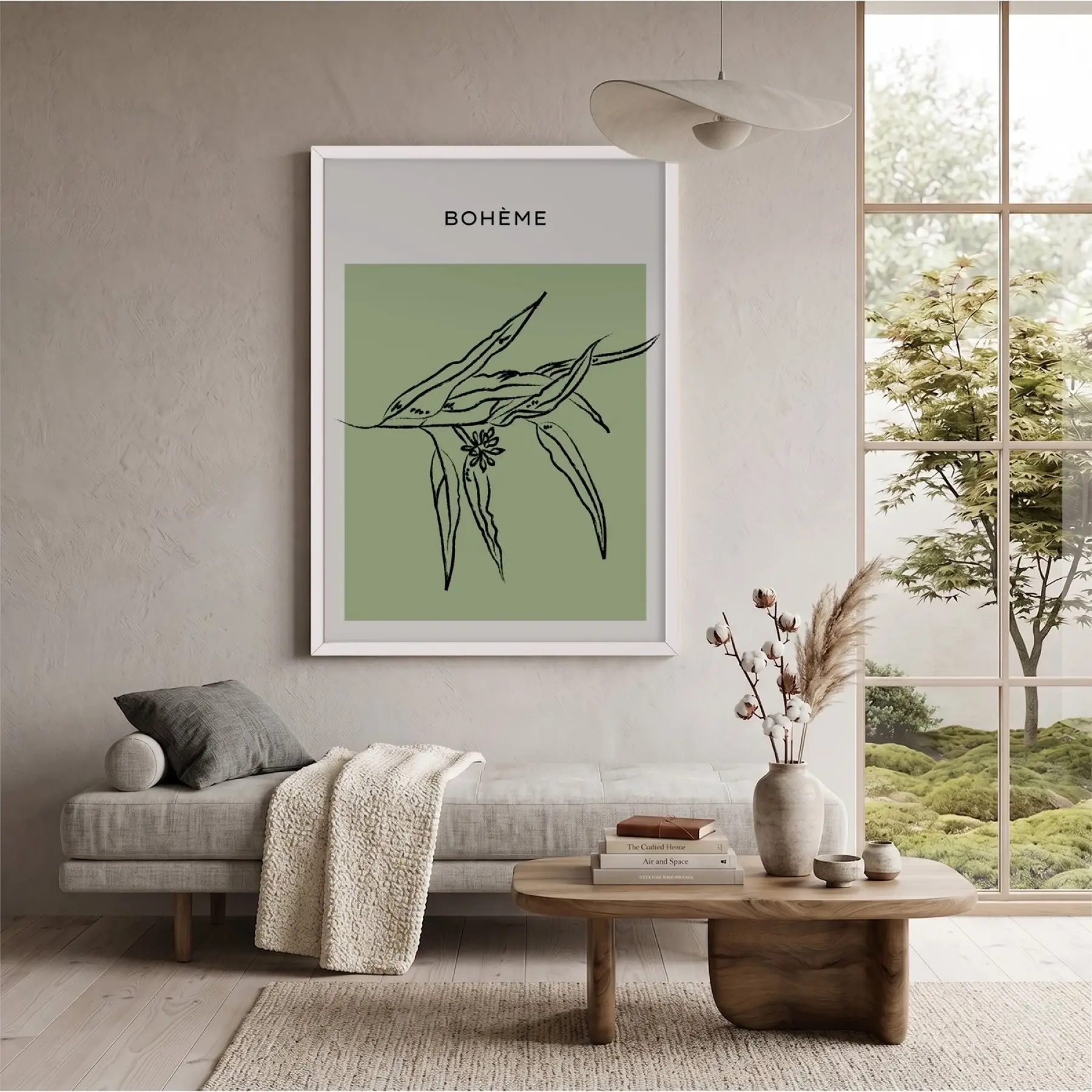 Adaçayı Minimal Yaprak Sanatı Beyaz Ahşap Çerçeveli Tablo Dekorasyonu Poster Obje Ev Aksesuarları