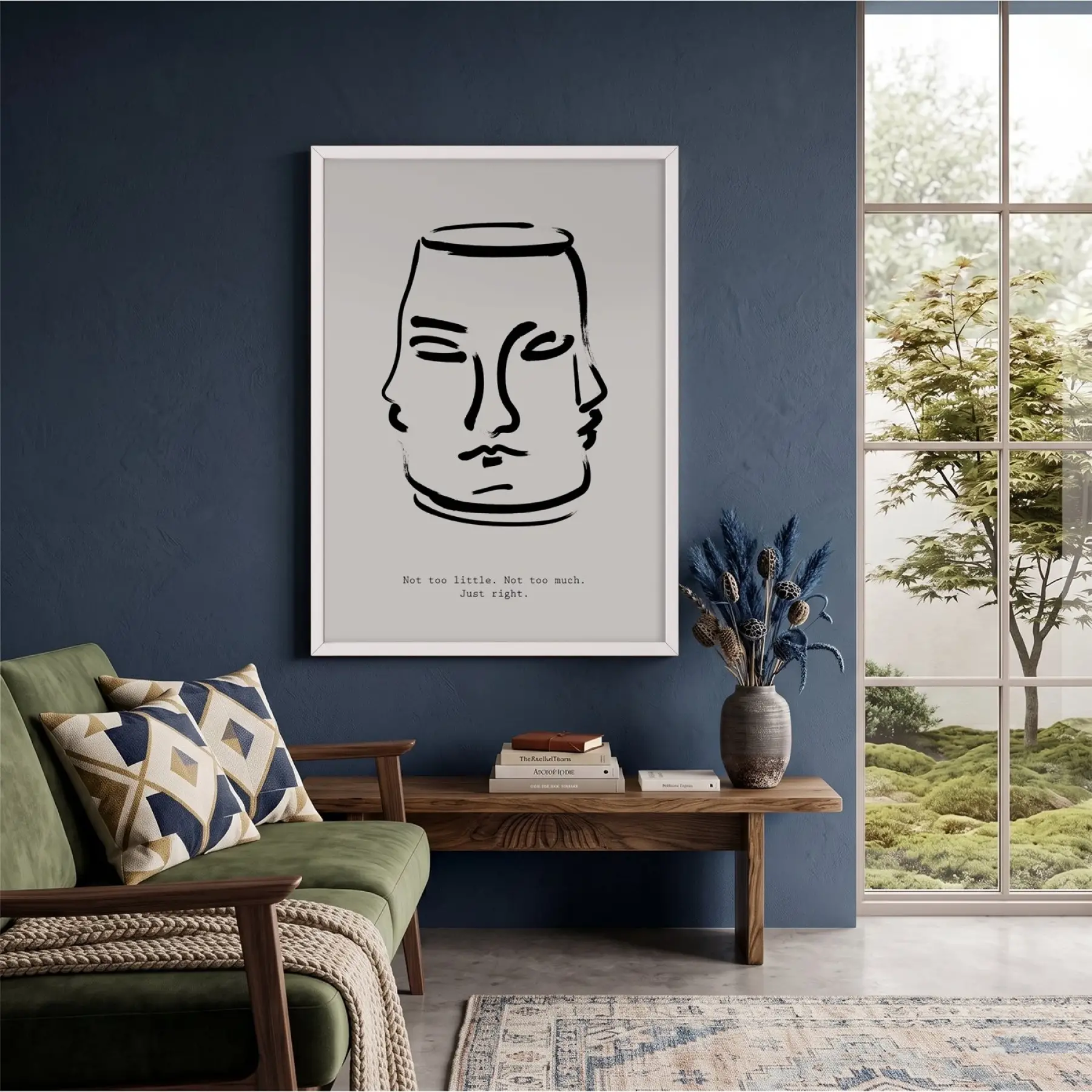 Dengeli Yüzler Çizgi Sanat Beyaz Ahşap Çerçeveli Tablo Poster Dekoratif Obje Ev Aksesuarları
