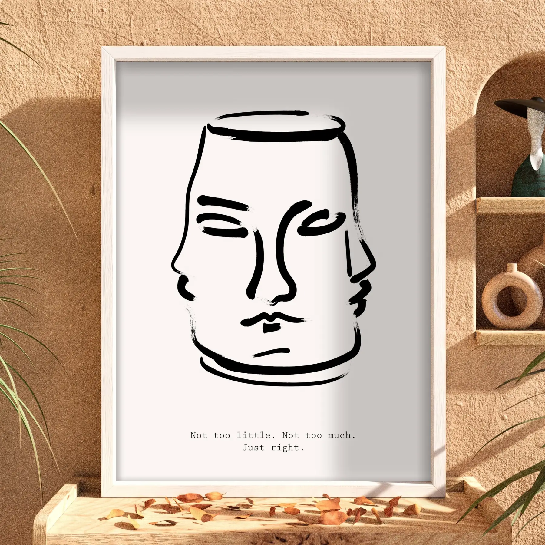 Dengeli Yüzler Çizgi Sanat Beyaz Ahşap Çerçeveli Tablo Poster Dekoratif Obje Ev Aksesuarları