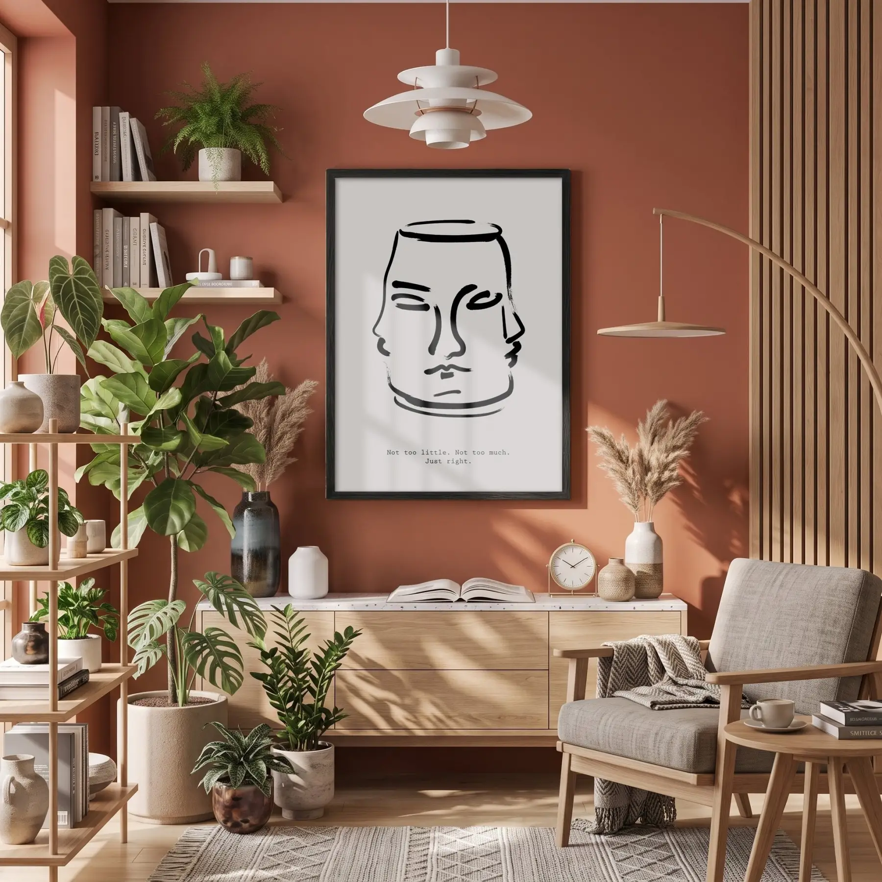 Dengeli Yüzler Çizgi Sanat Siyah Ahşap Çerçeveli Tablo Oturma Odası Duvar Dekoru Poster