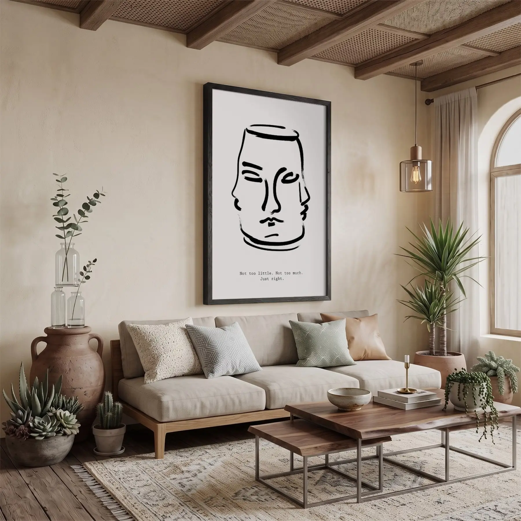 Dengeli Yüzler Çizgi Sanat Siyah Ahşap Çerçeveli Tablo Oturma Odası Duvar Dekoru Poster