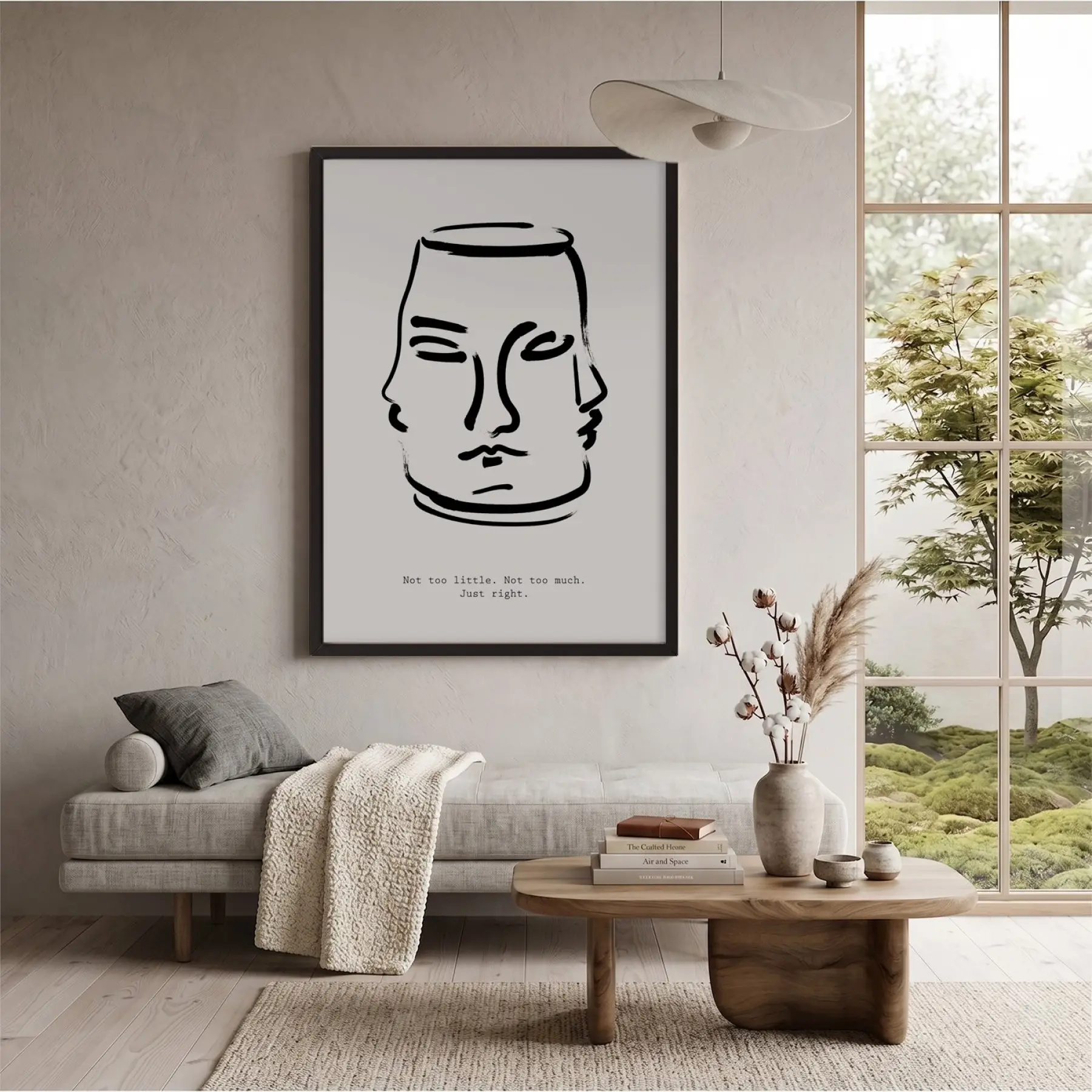 Dengeli Yüzler Çizgi Sanat Siyah Ahşap Çerçeveli Tablo Oturma Odası Duvar Dekoru Poster