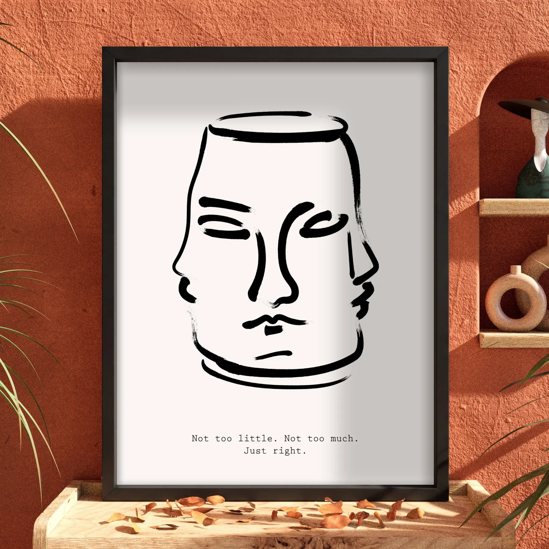 Dengeli Yüzler Çizgi Sanat Siyah Ahşap Çerçeveli Tablo Oturma Odası Duvar Dekoru Poster