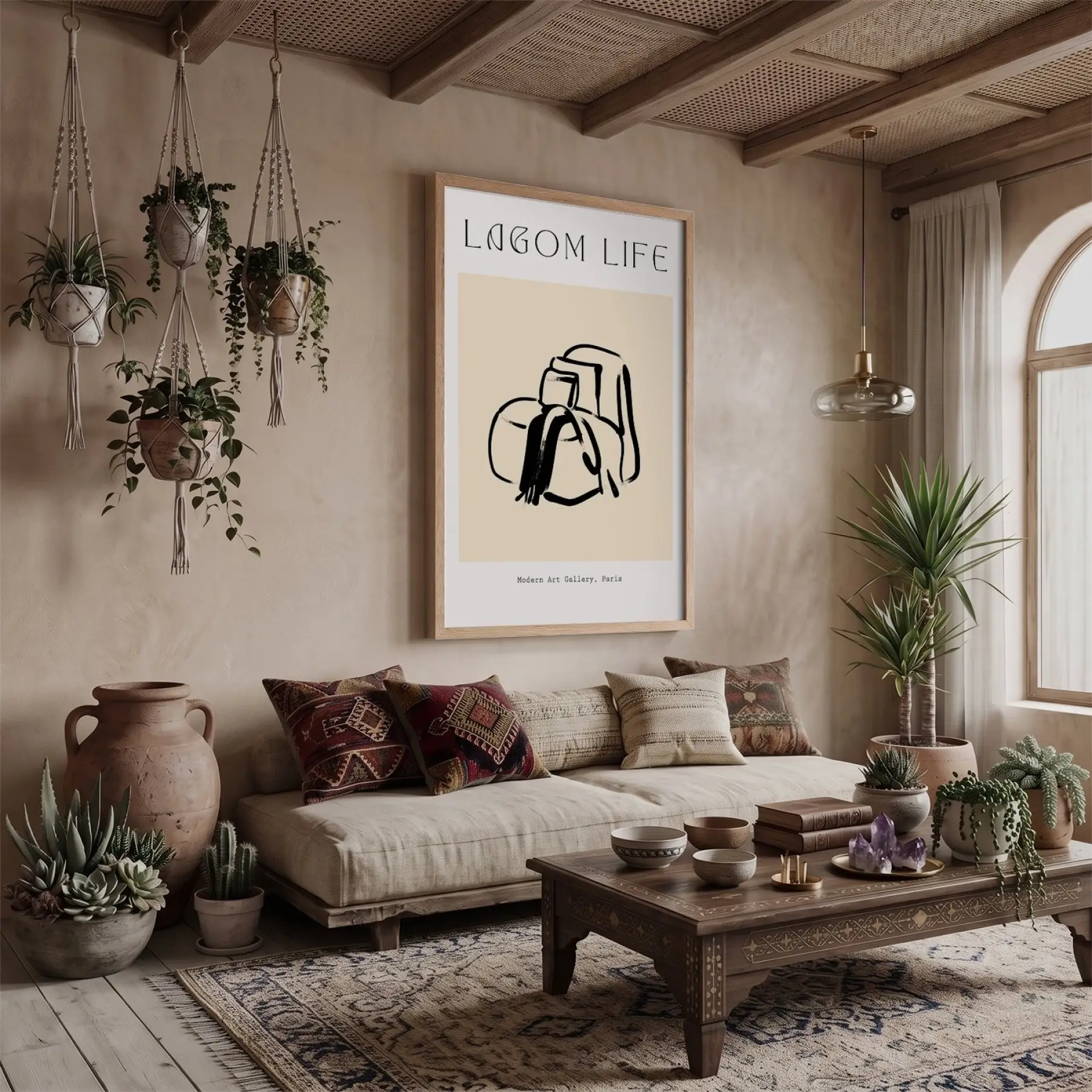 Minimalist Dökümlü Çizgi Doğal Ahşap Çerçeveli Tablo Poster Dekoratif Obje Ev Aksesuarları Modern